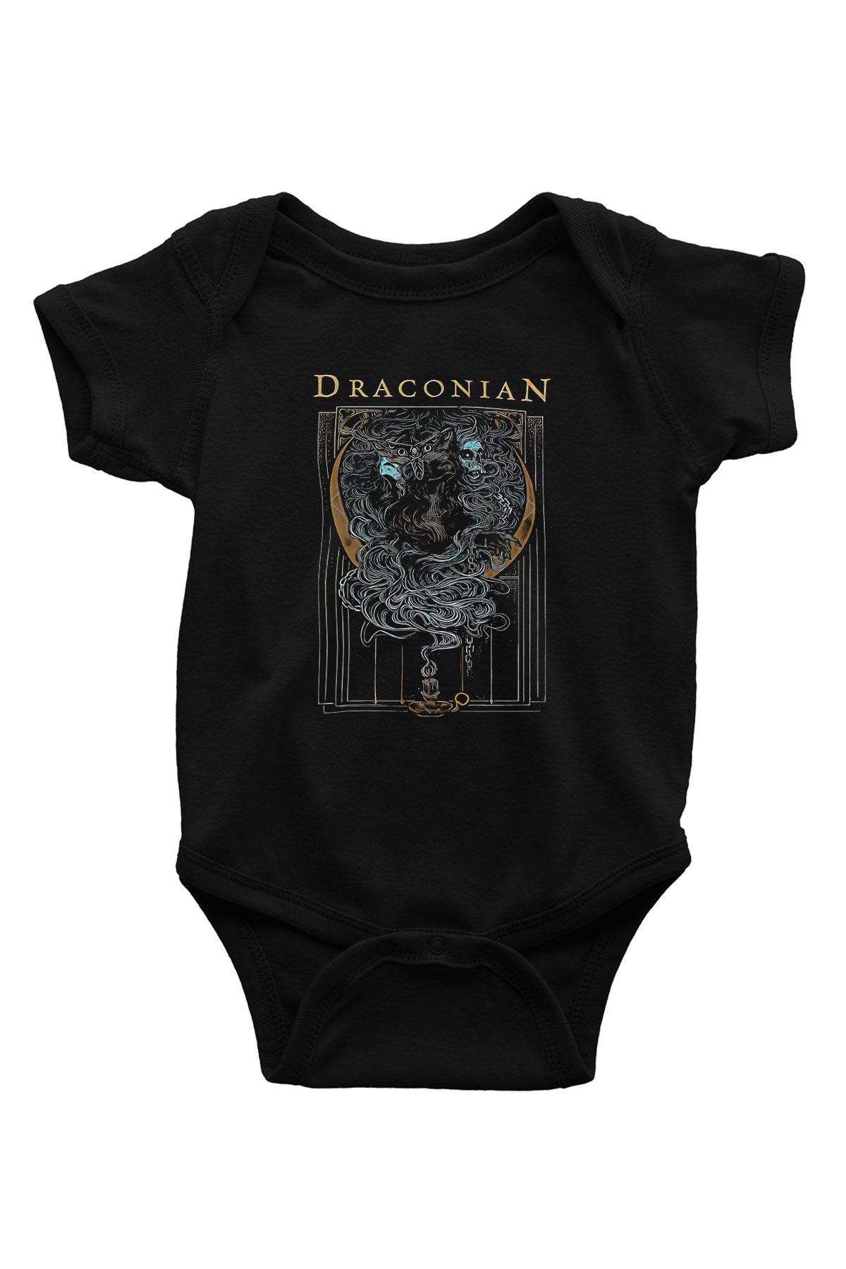 Draconian Baskılı Unisex Siyah Bebek Body - Zıbın