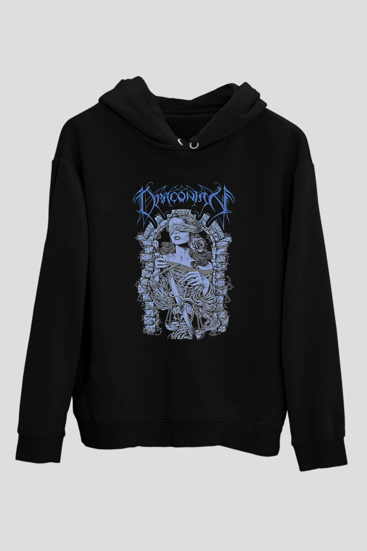 Draconian Baskılı Unisex Siyah Kapüşonlu Sweatshirt