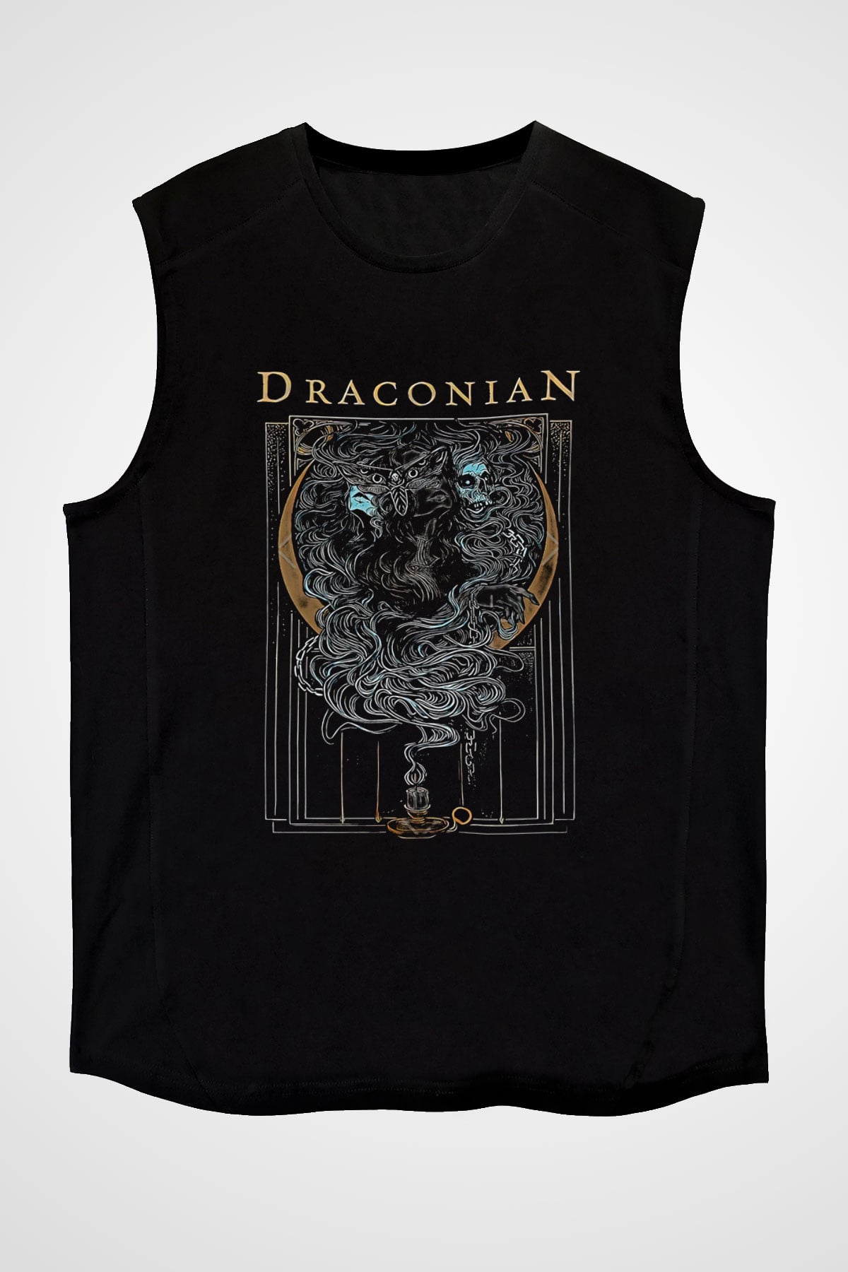Draconian Baskılı Unisex Siyah Kolsuz Tişört - Tshirt