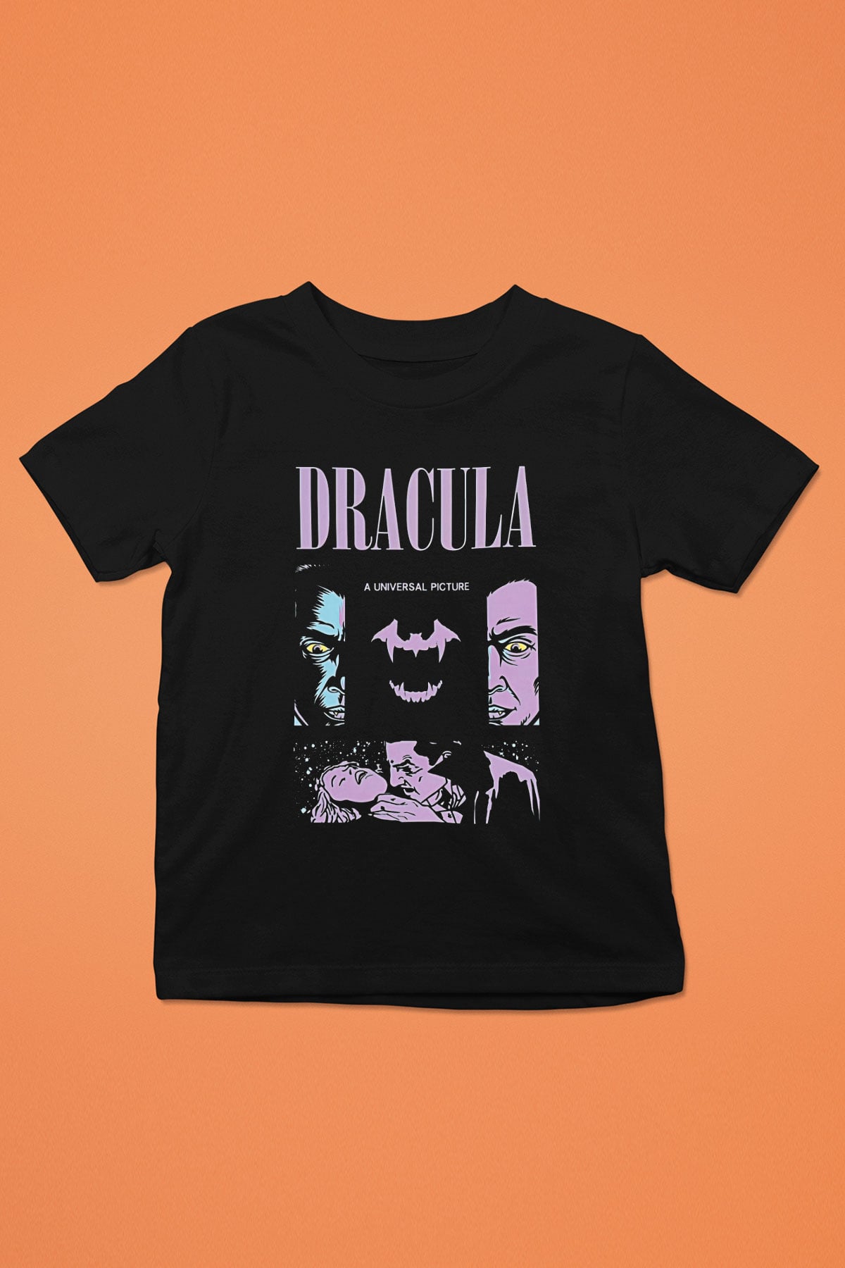 Dracula Baskılı Unisex Siyah Çocuk Tişört - Tshirt