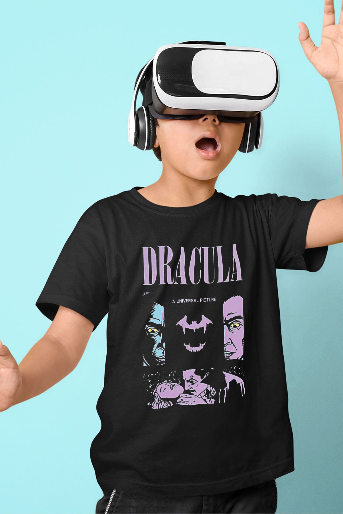 Dracula Baskılı Unisex Siyah Çocuk Tişört - Tshirt