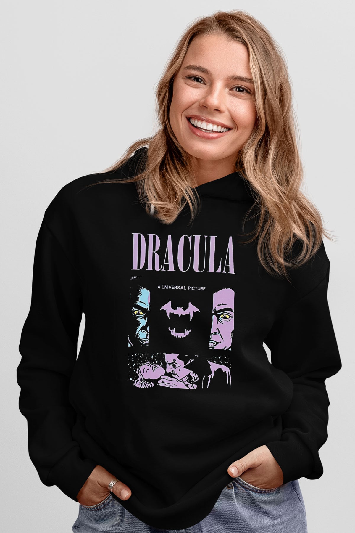 Dracula Baskılı Unisex Siyah Hoodie
