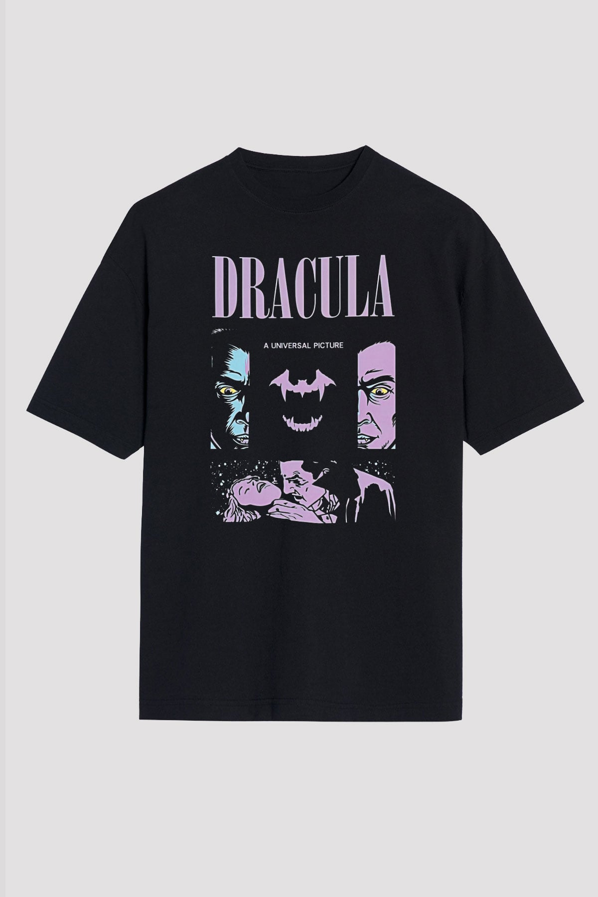 Dracula Baskılı Unisex Siyah Oversize Tişört - Tshirt
