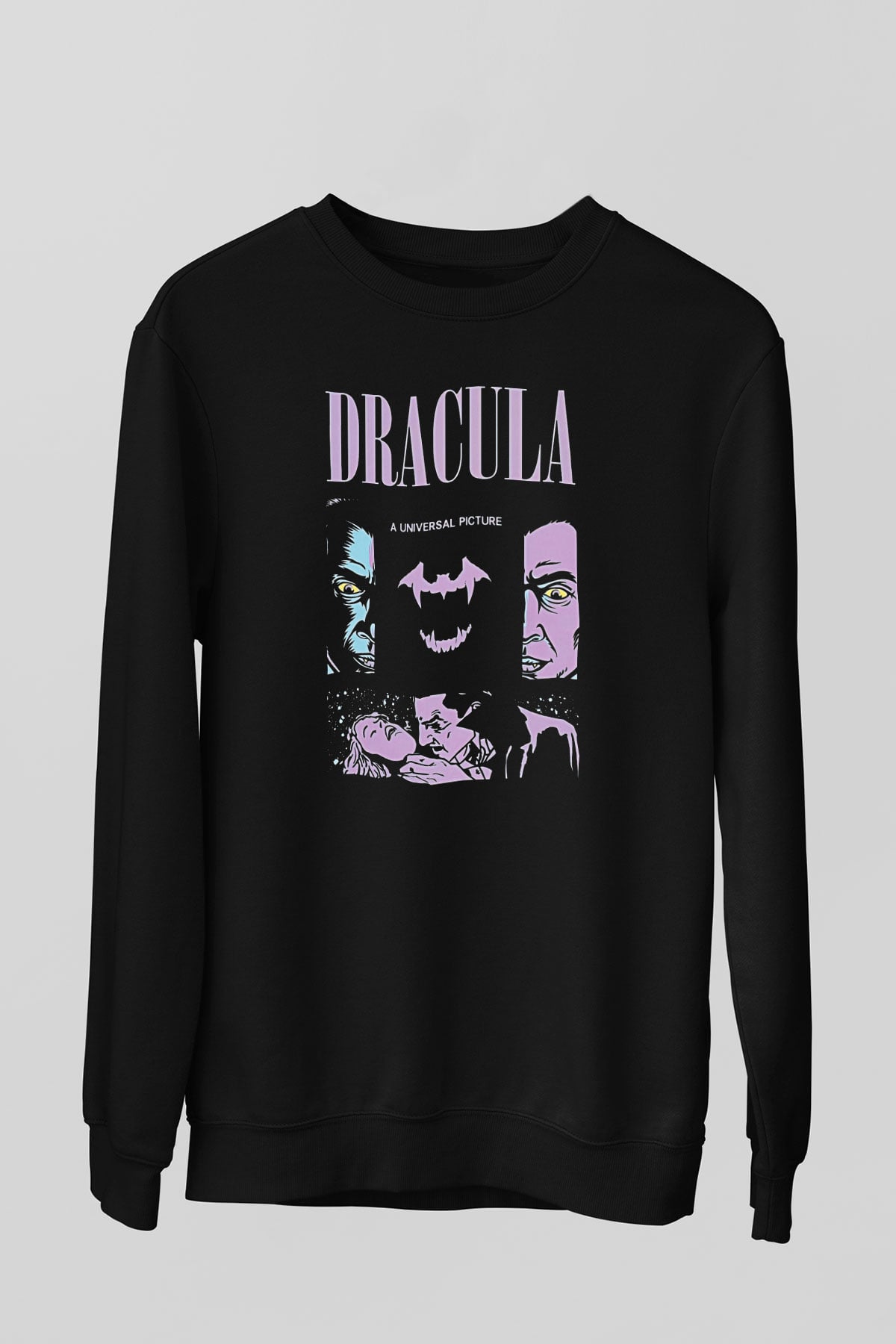 Dracula Baskılı Unisex Siyah Sweatshirt
