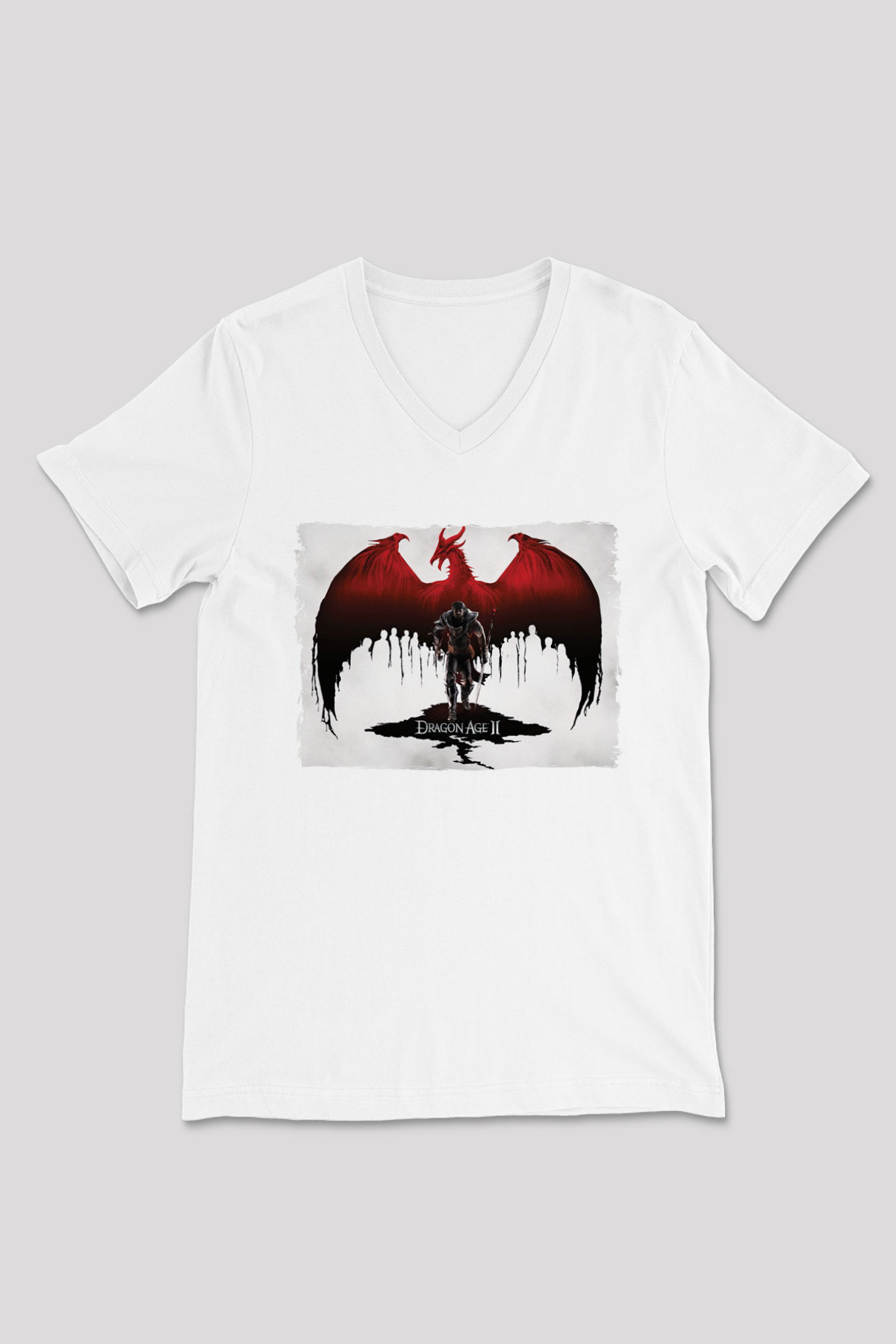 Dragon Age Beyaz Unisex V Yaka Tişört