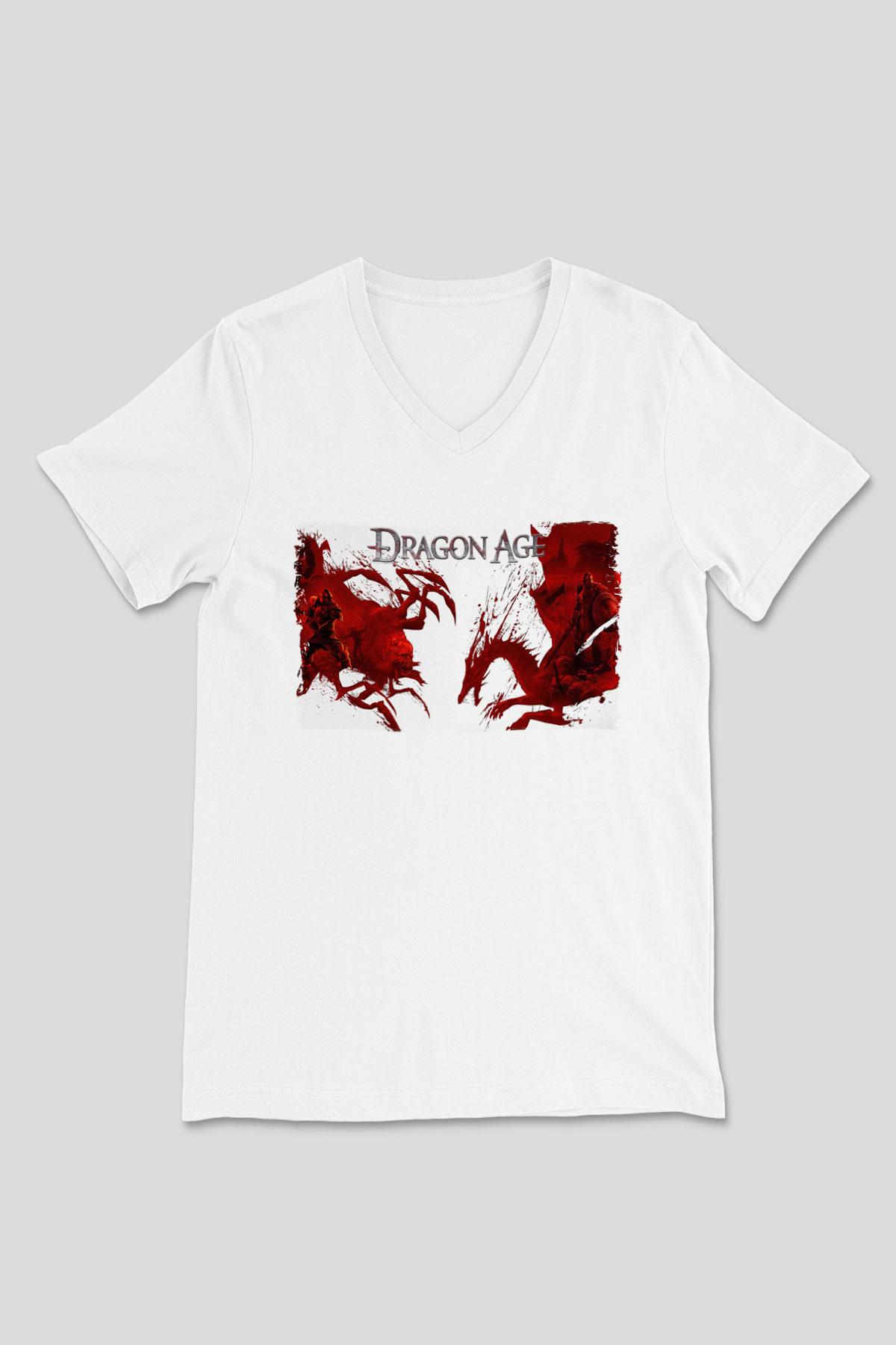 Dragon Age Beyaz Unisex V Yaka Tişört