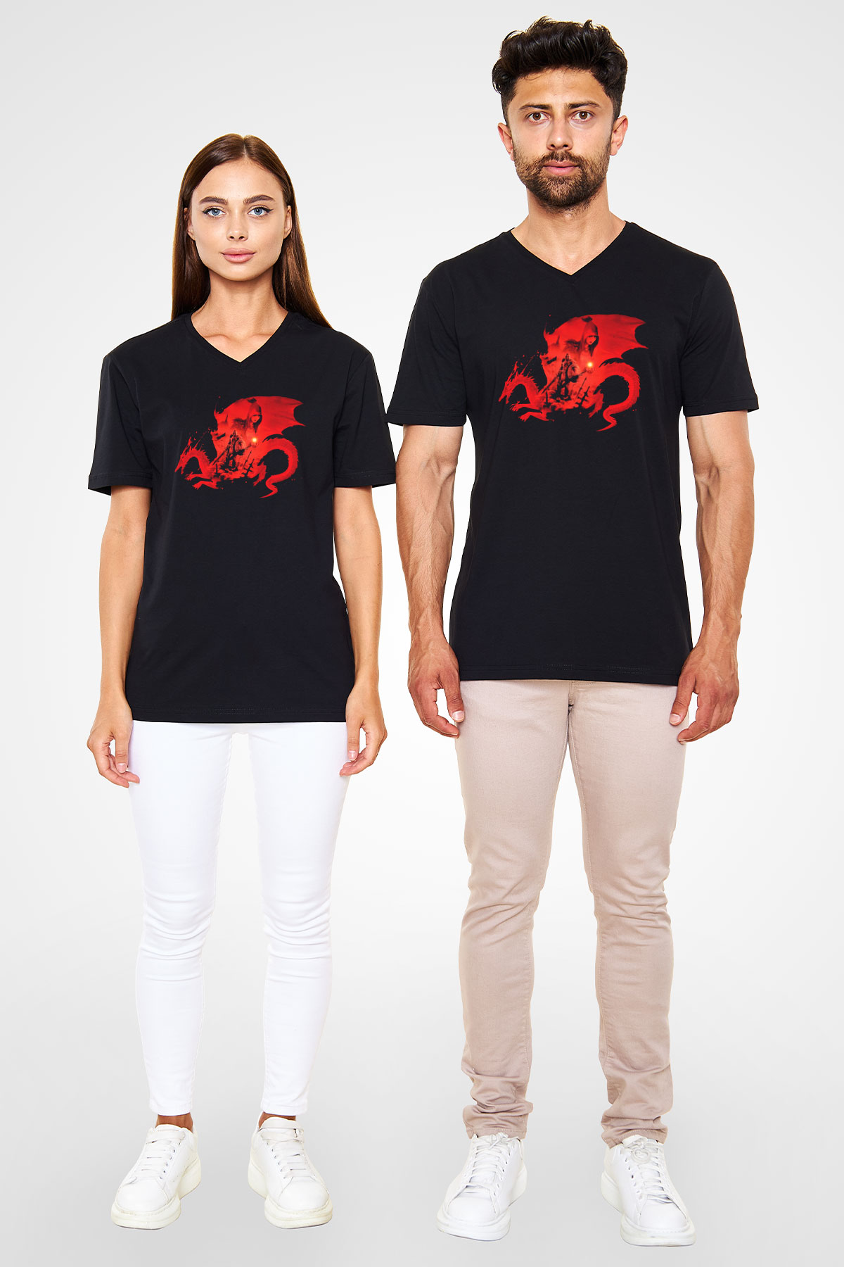 Dragon Age Siyah Unisex V Yaka Tişört T-Shirt
