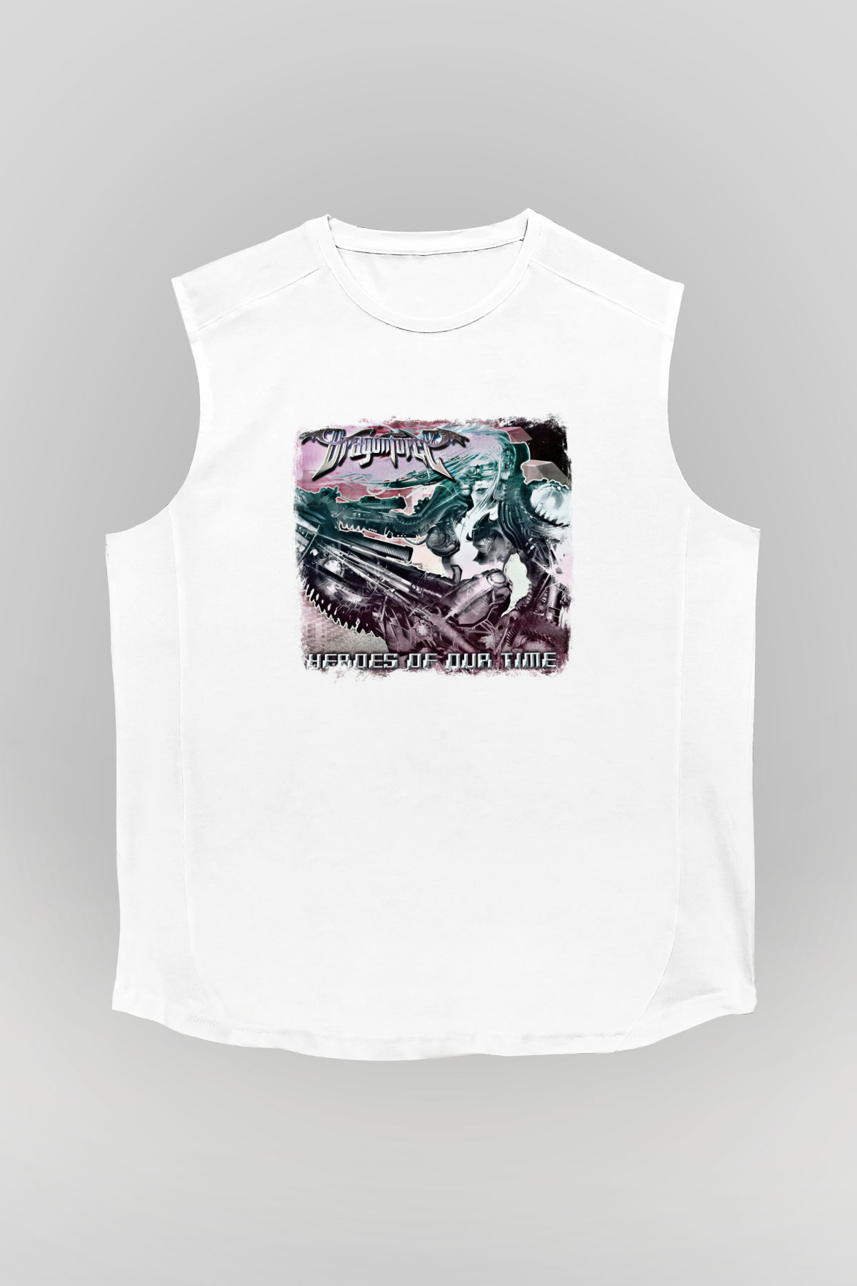 Dragon Force Baskılı Unisex Beyaz Kolsuz Tişört