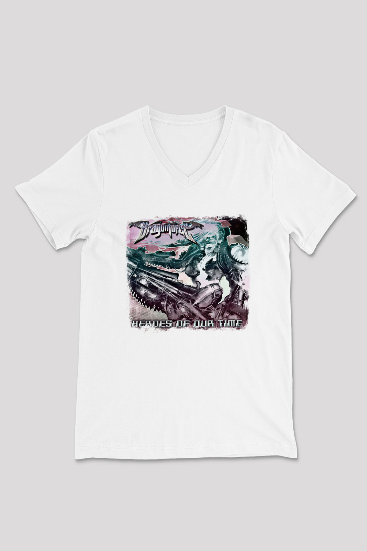 Dragon Force Baskılı Unisex Beyaz V Yaka Tişört