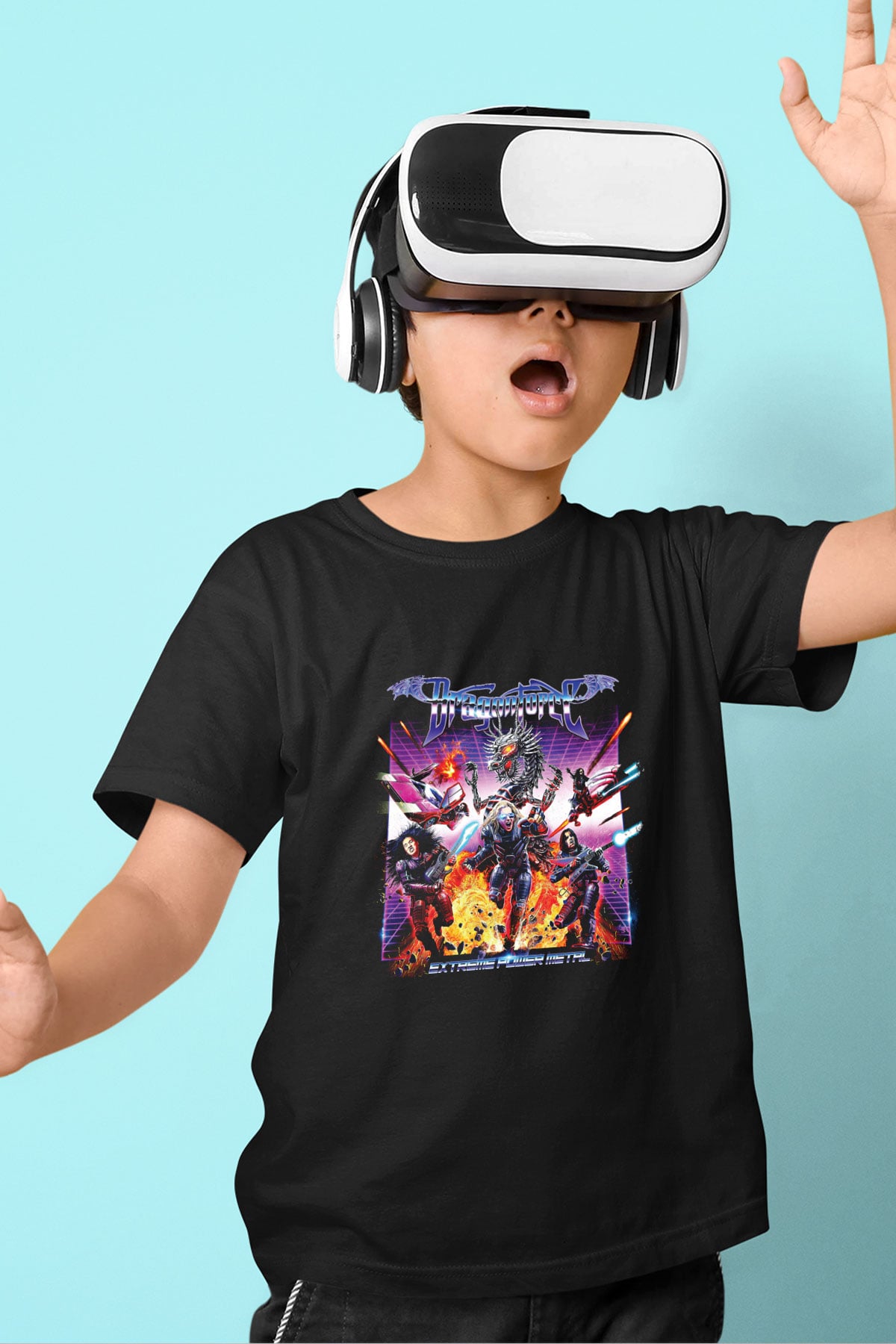 Dragon Force Baskılı Unisex Siyah Çocuk Tişört