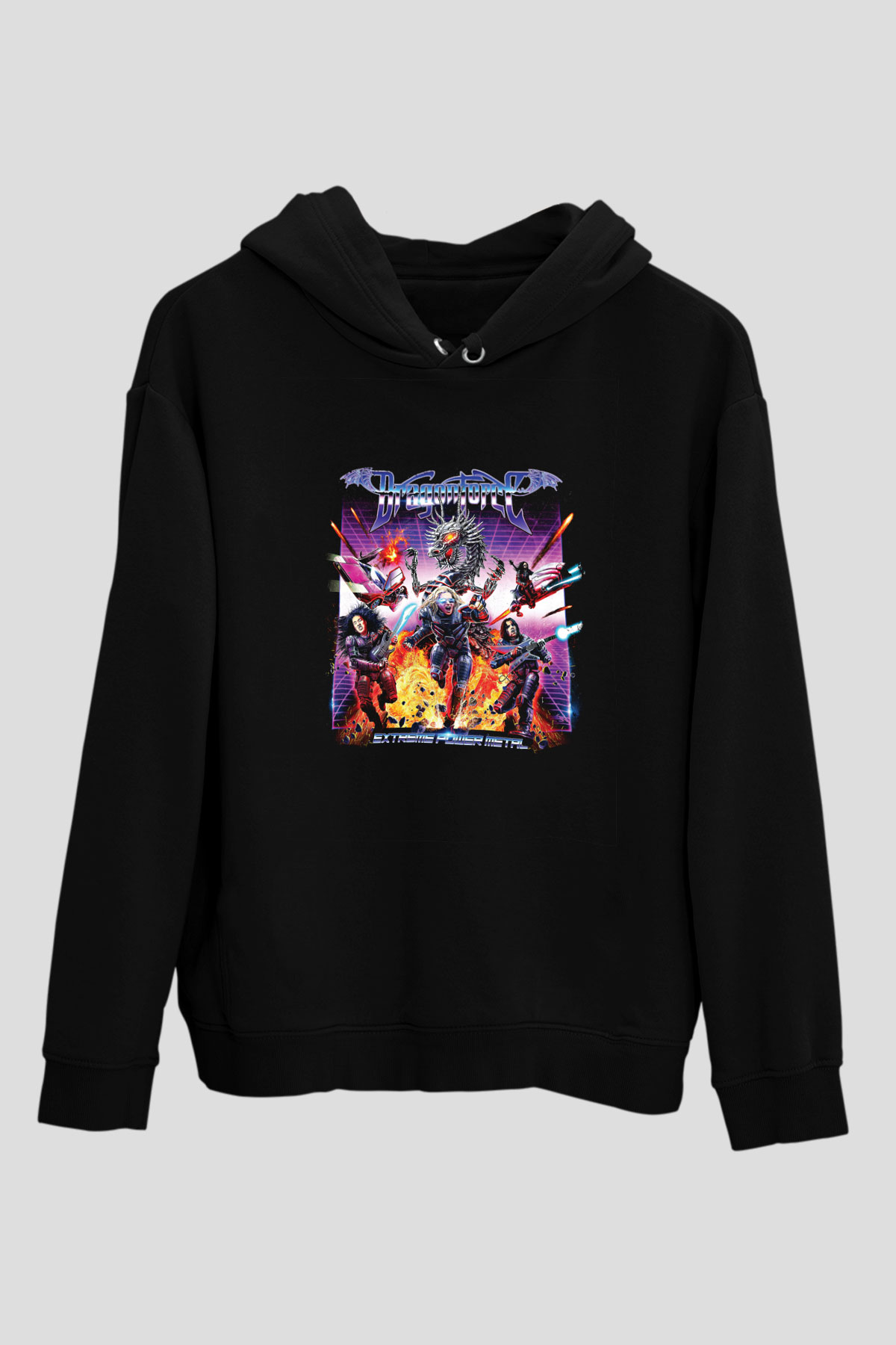 Dragon Force Baskılı Unisex Siyah Hoodie