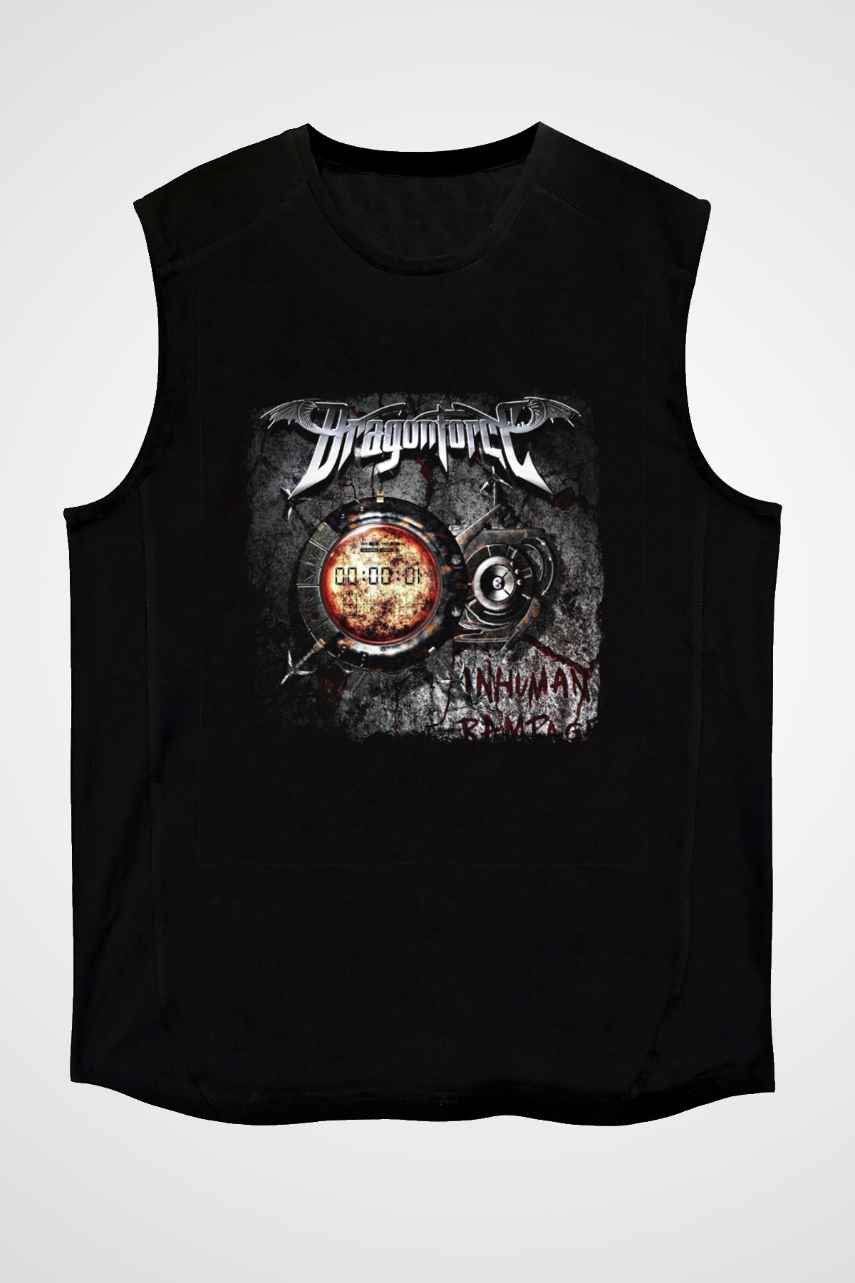 Dragon Force Baskılı Unisex Siyah Kolsuz Tişört