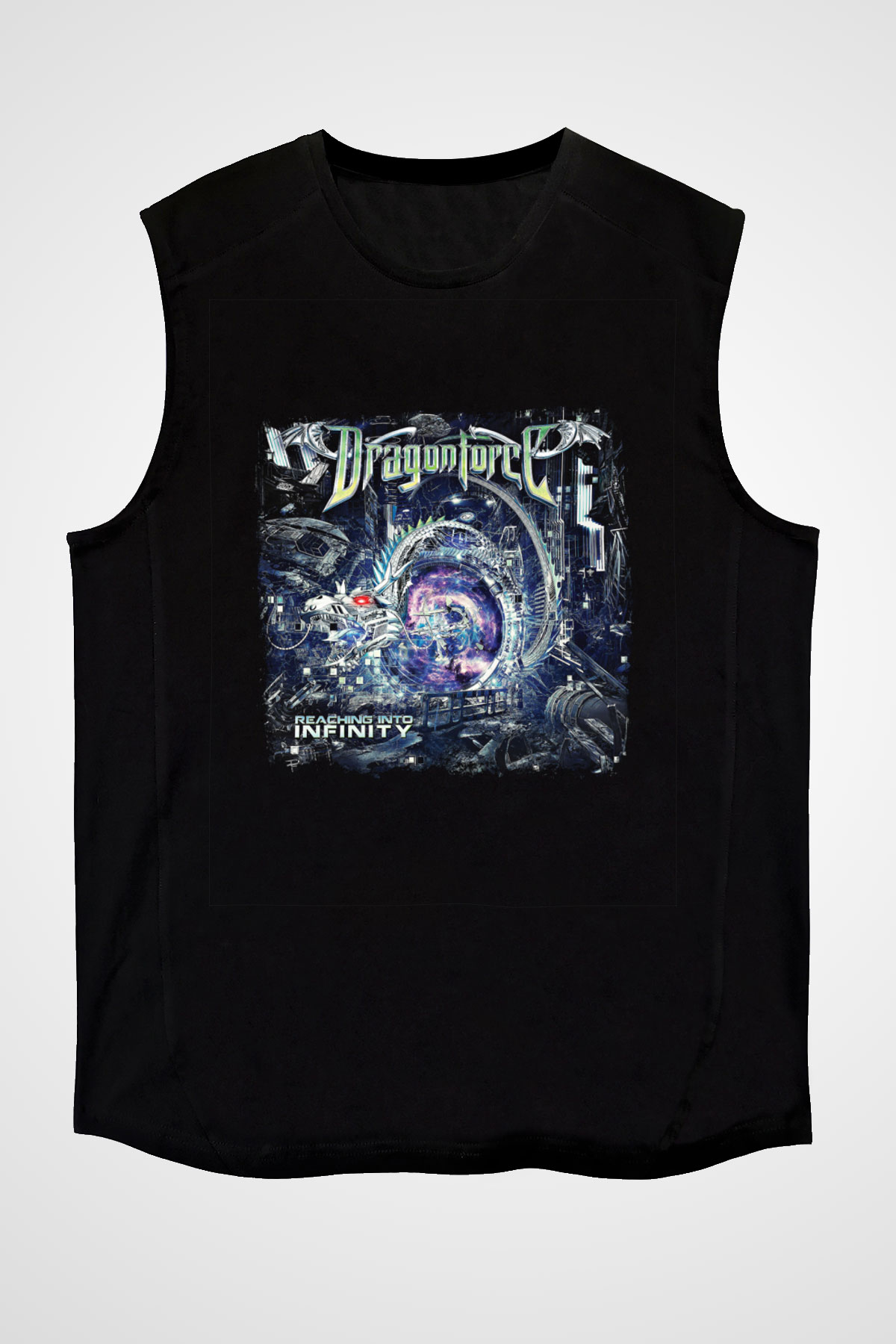 Dragon Force Baskılı Unisex Siyah Kolsuz Tişört