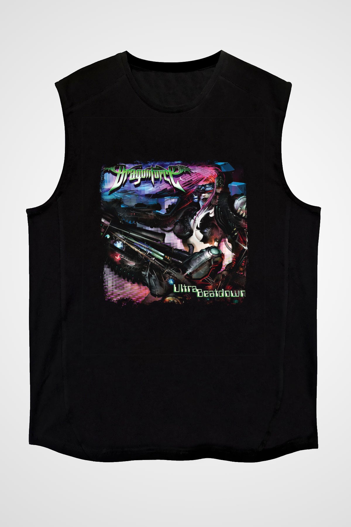Dragon Force Baskılı Unisex Siyah Kolsuz Tişört