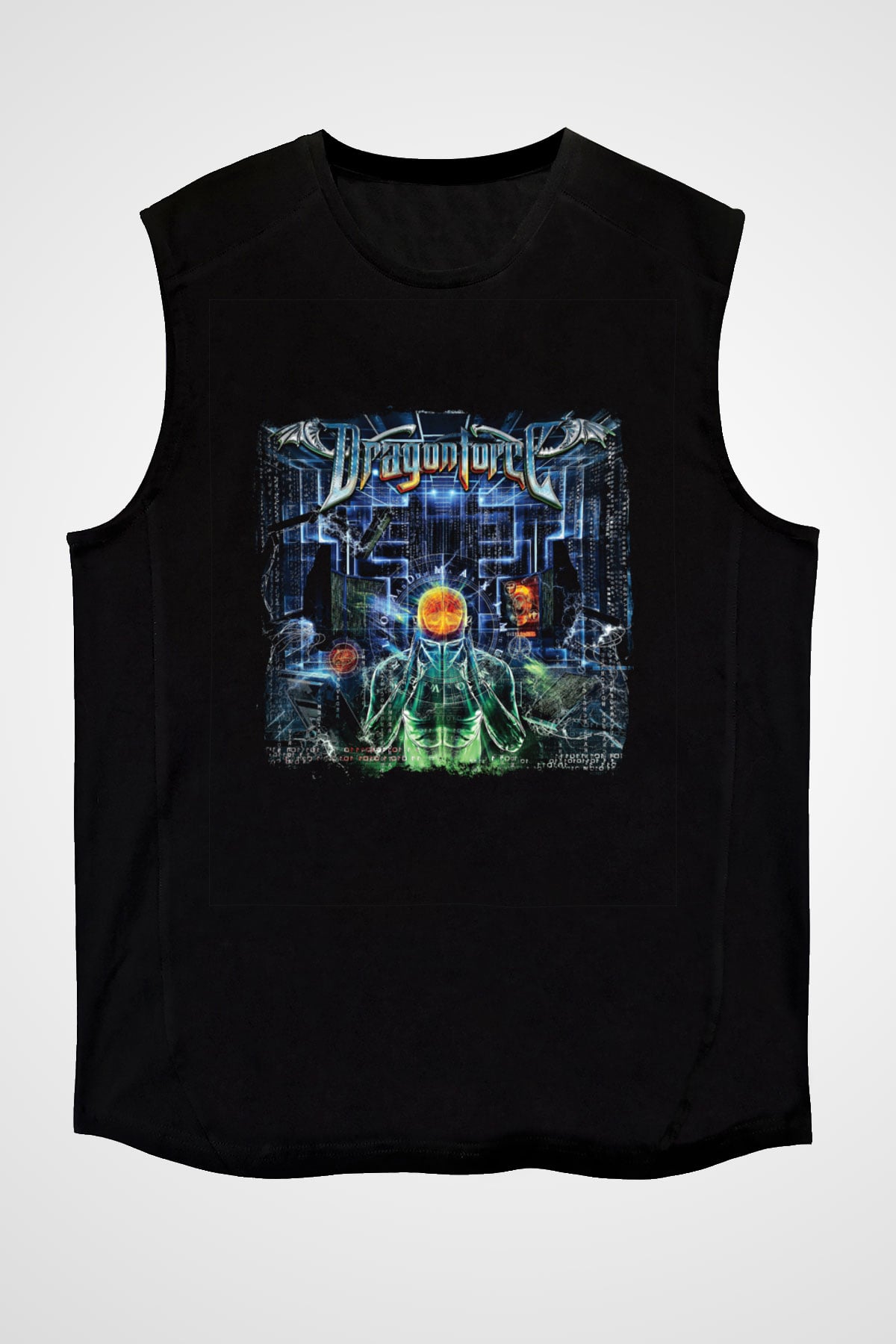 Dragon Force Baskılı Unisex Siyah Kolsuz Tişört