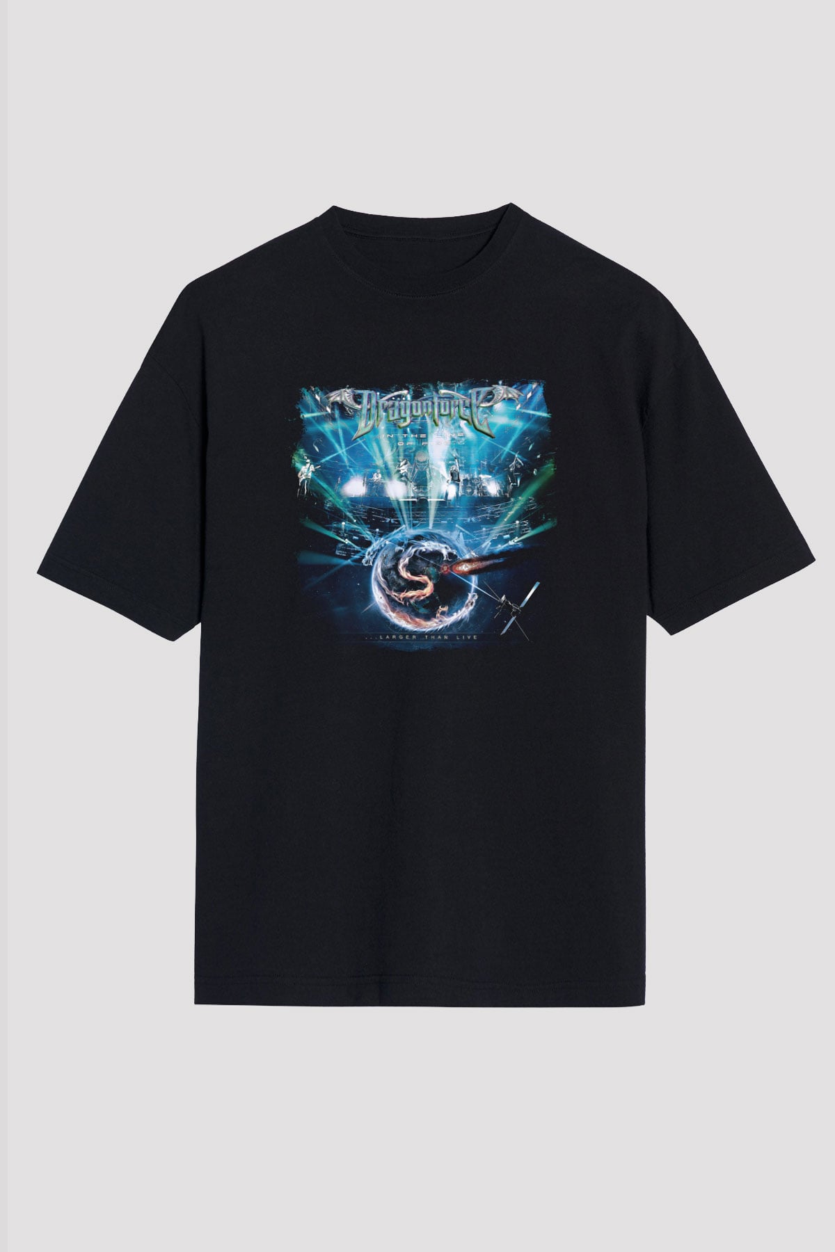 Dragon Force Baskılı Unisex Siyah Oversize Tişört