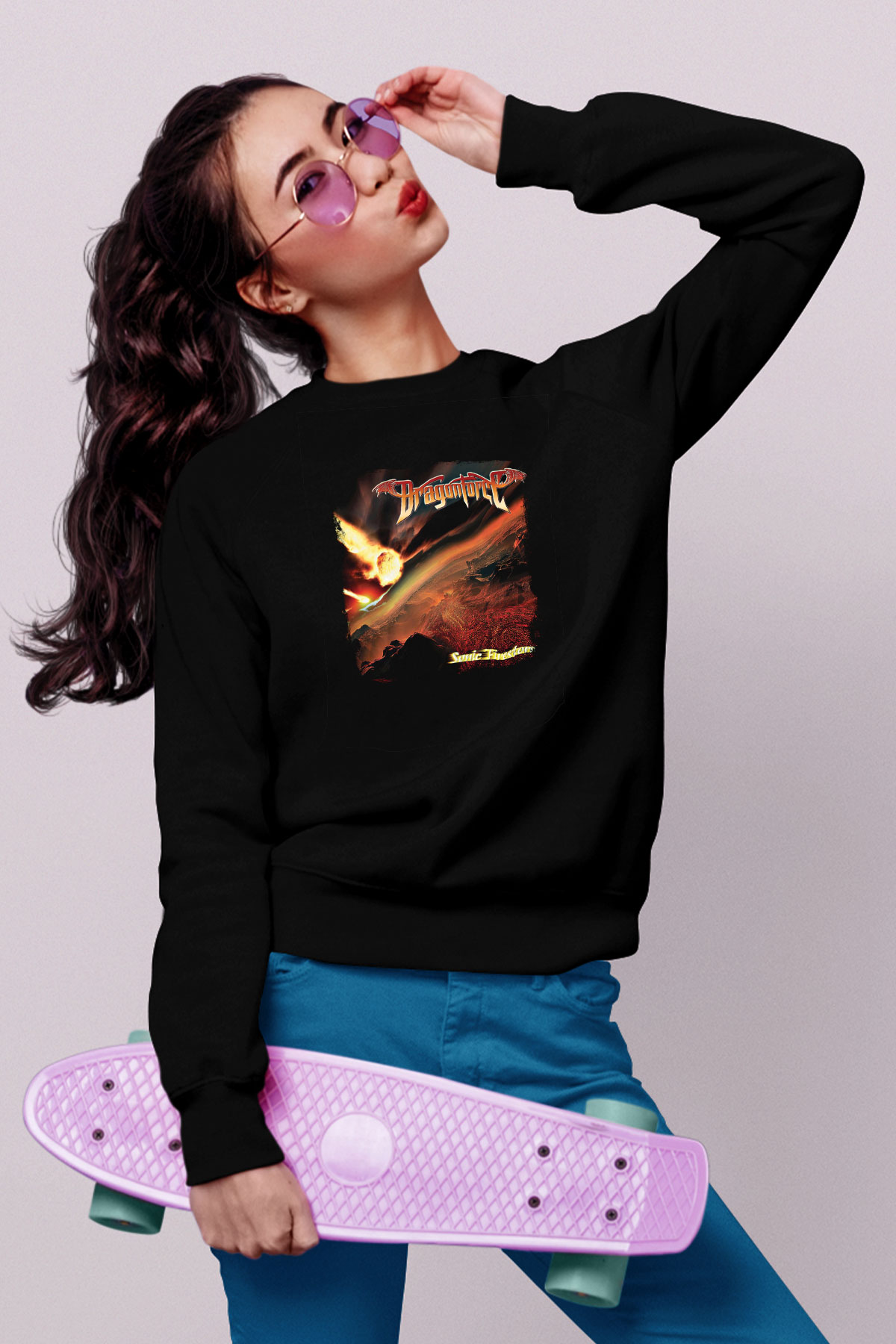 Dragon Force Baskılı Unisex Siyah Sweatshirt