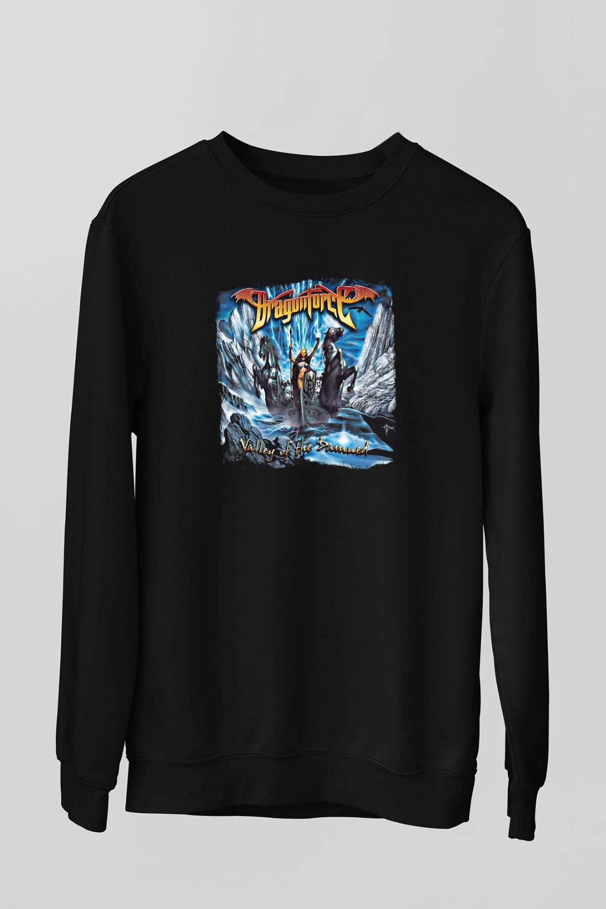 Dragon Force Baskılı Unisex Siyah Sweatshirt