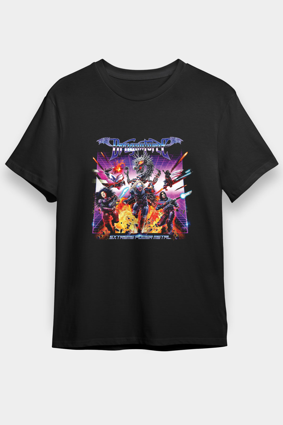 Dragon Force Baskılı Unisex Siyah Tişört
