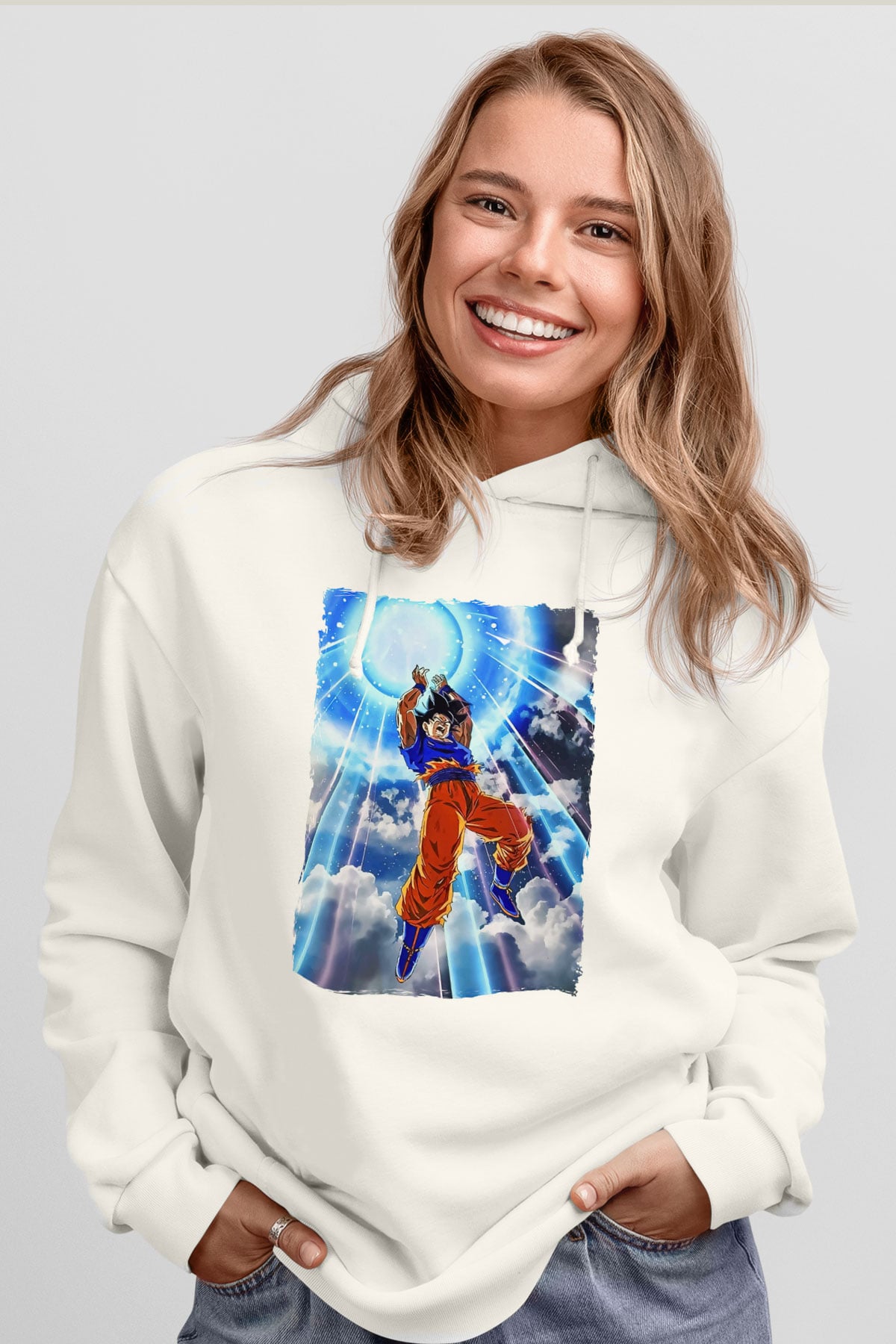 Dragonball Beyaz Unisex Hoodie