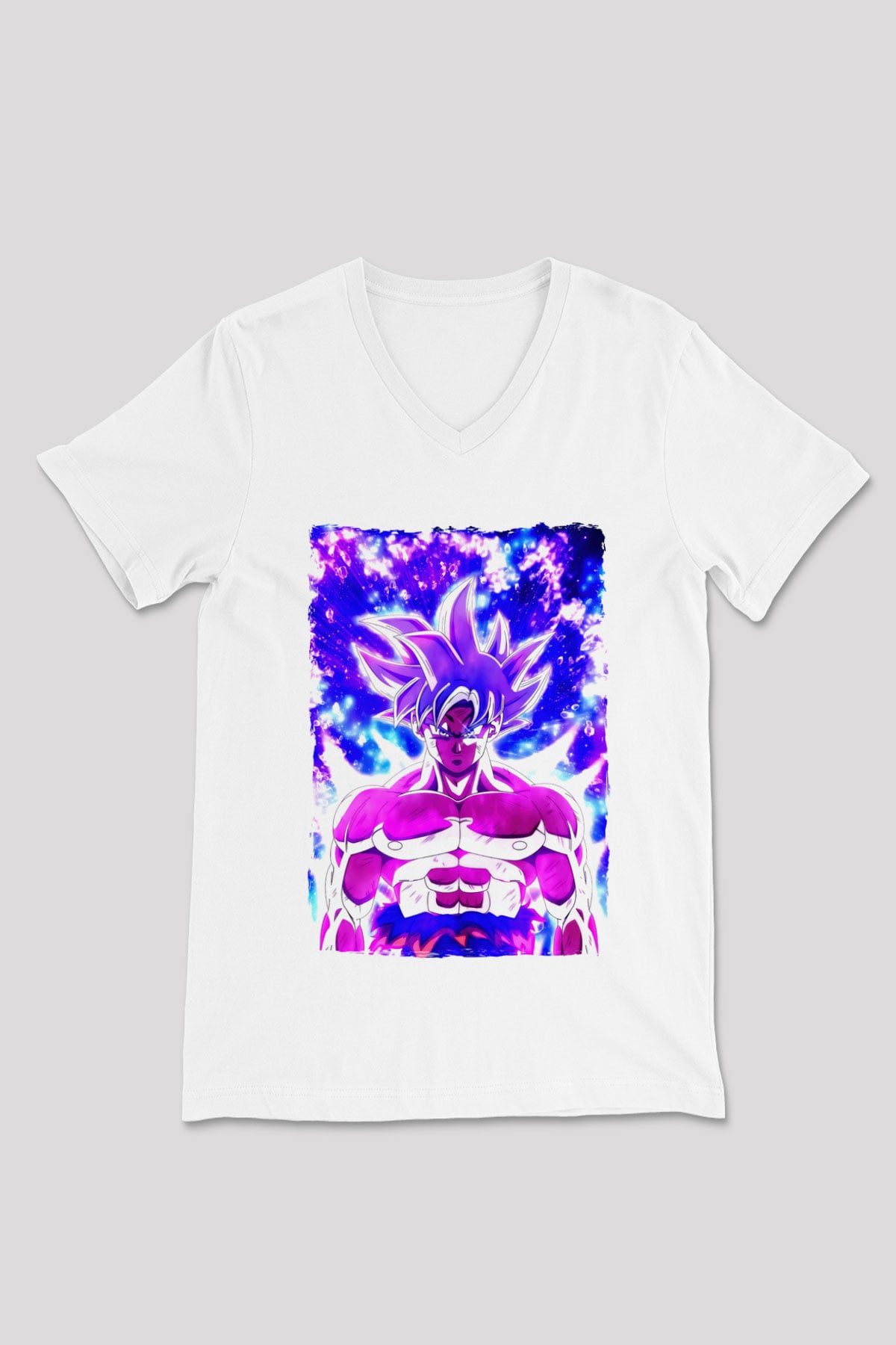Dragonball Beyaz Unisex V Yaka Tişört