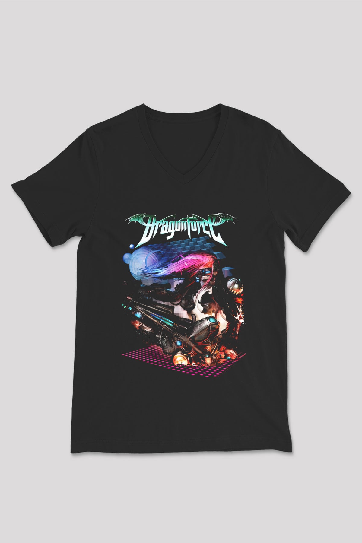 DragonForce Siyah Unisex V Yaka Tişört T-Shirt