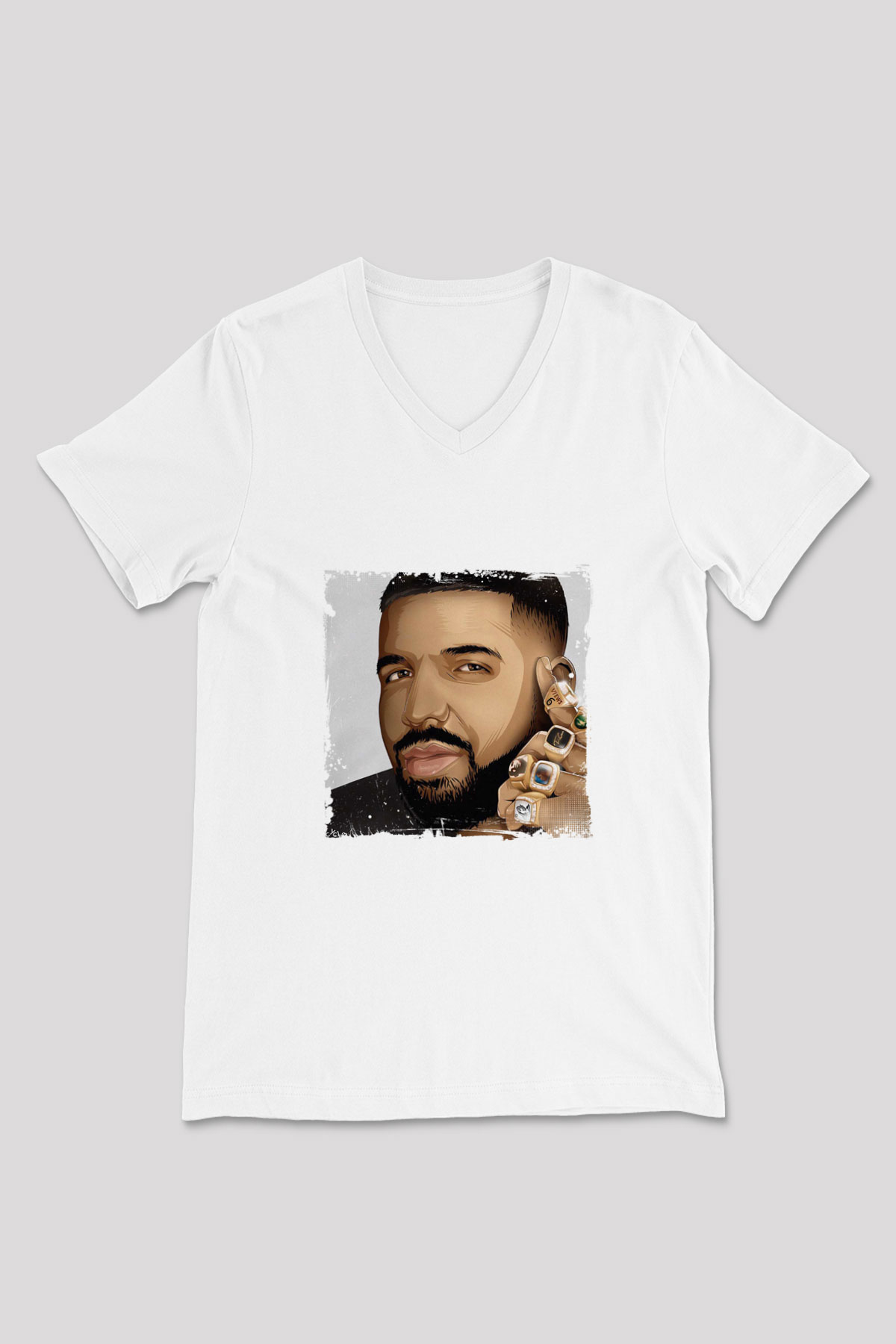 Drake Baskılı Beyaz V Yaka Unisex Tişört