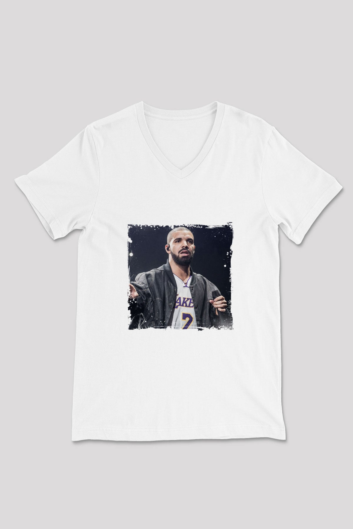Drake Baskılı Beyaz V Yaka Unisex Tişört