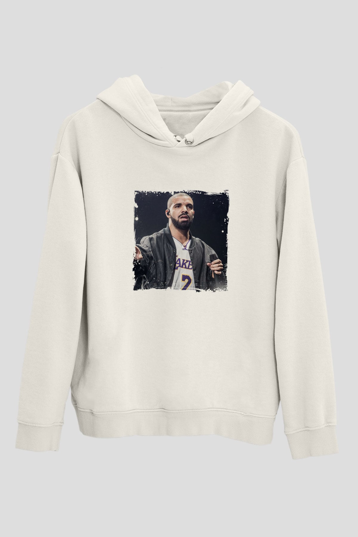 Drake Baskılı Unisex Beyaz Kapüşonlu Sweatshirt