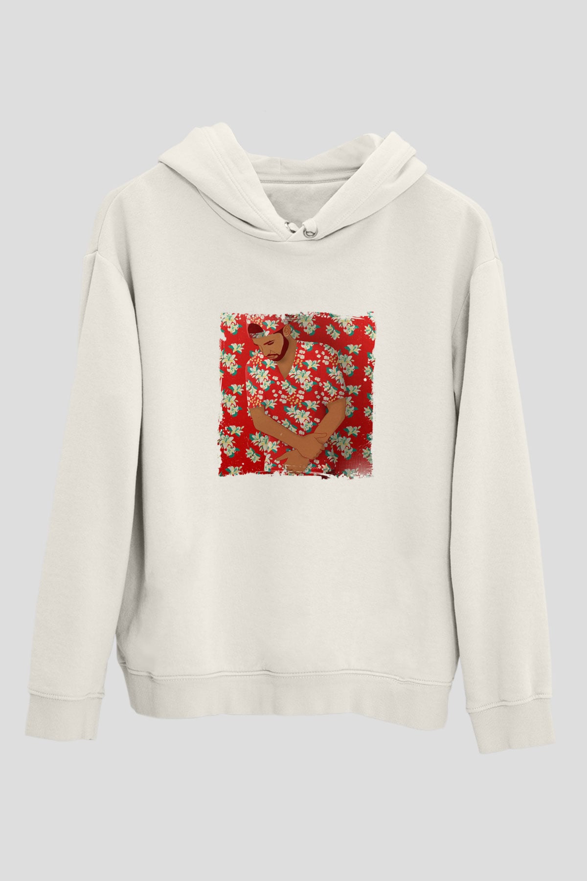 Drake Baskılı Unisex Beyaz Kapüşonlu Sweatshirt