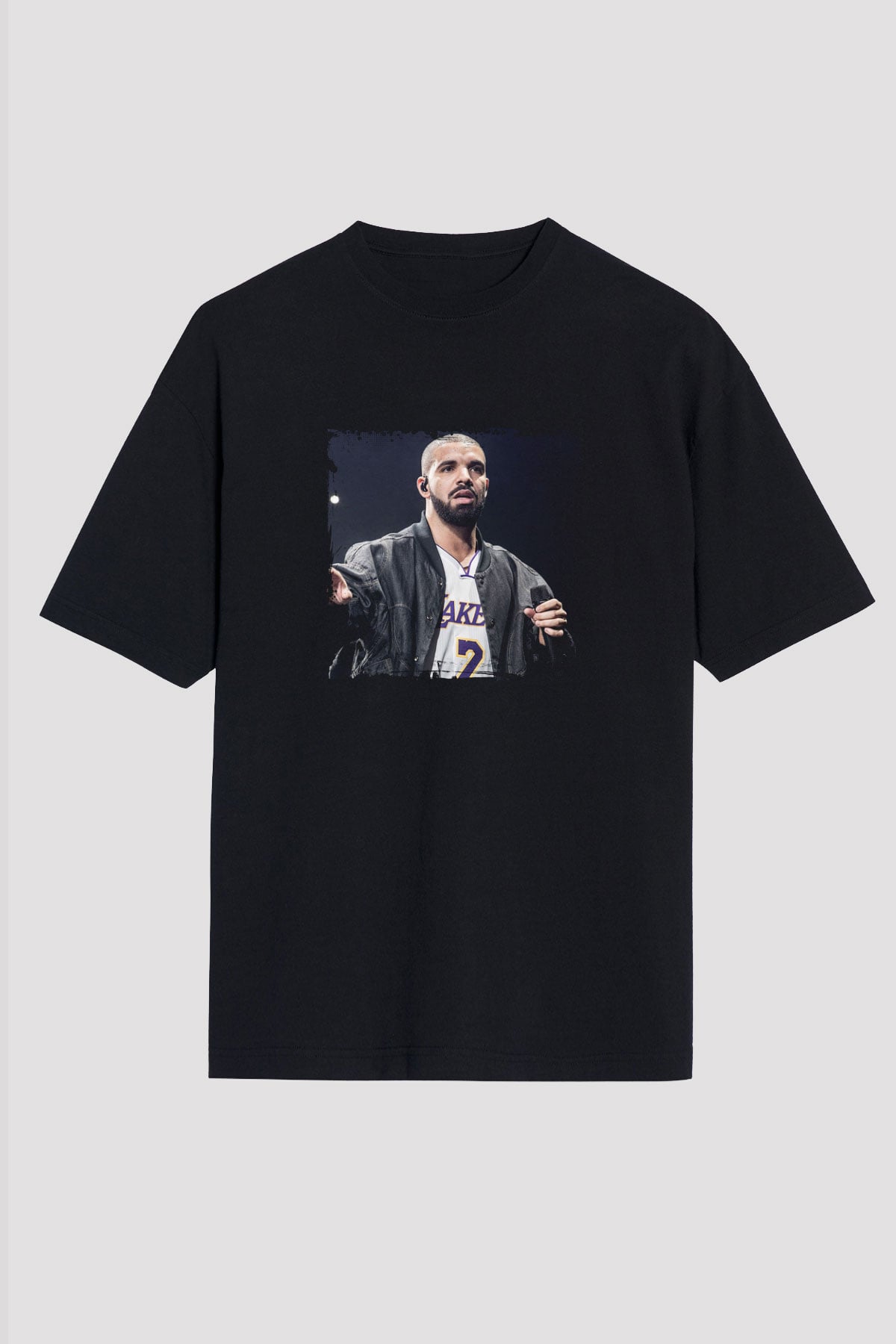 Drake Baskılı Unisex Oversize Siyah Tişört