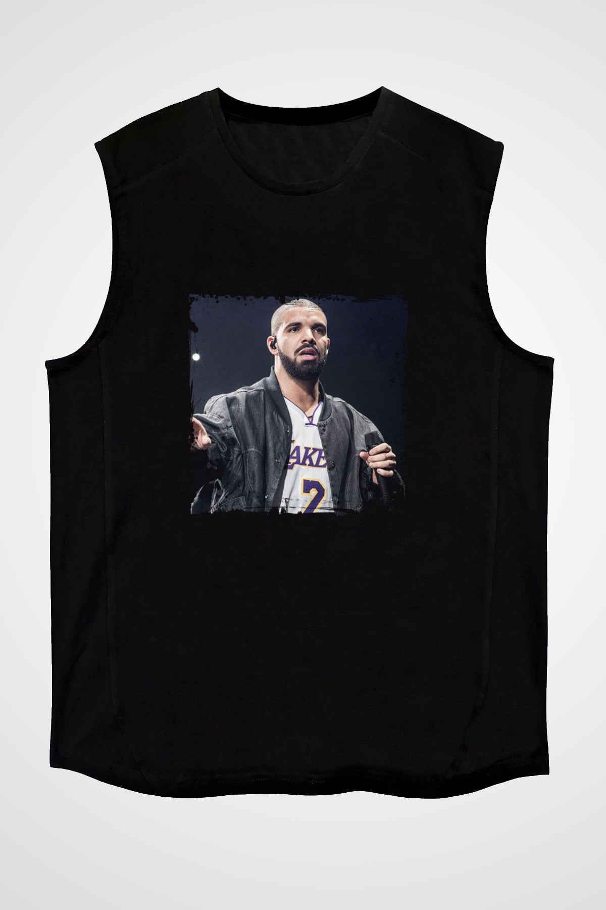 Drake Baskılı Unisex Siyah Kolsuz Tişört