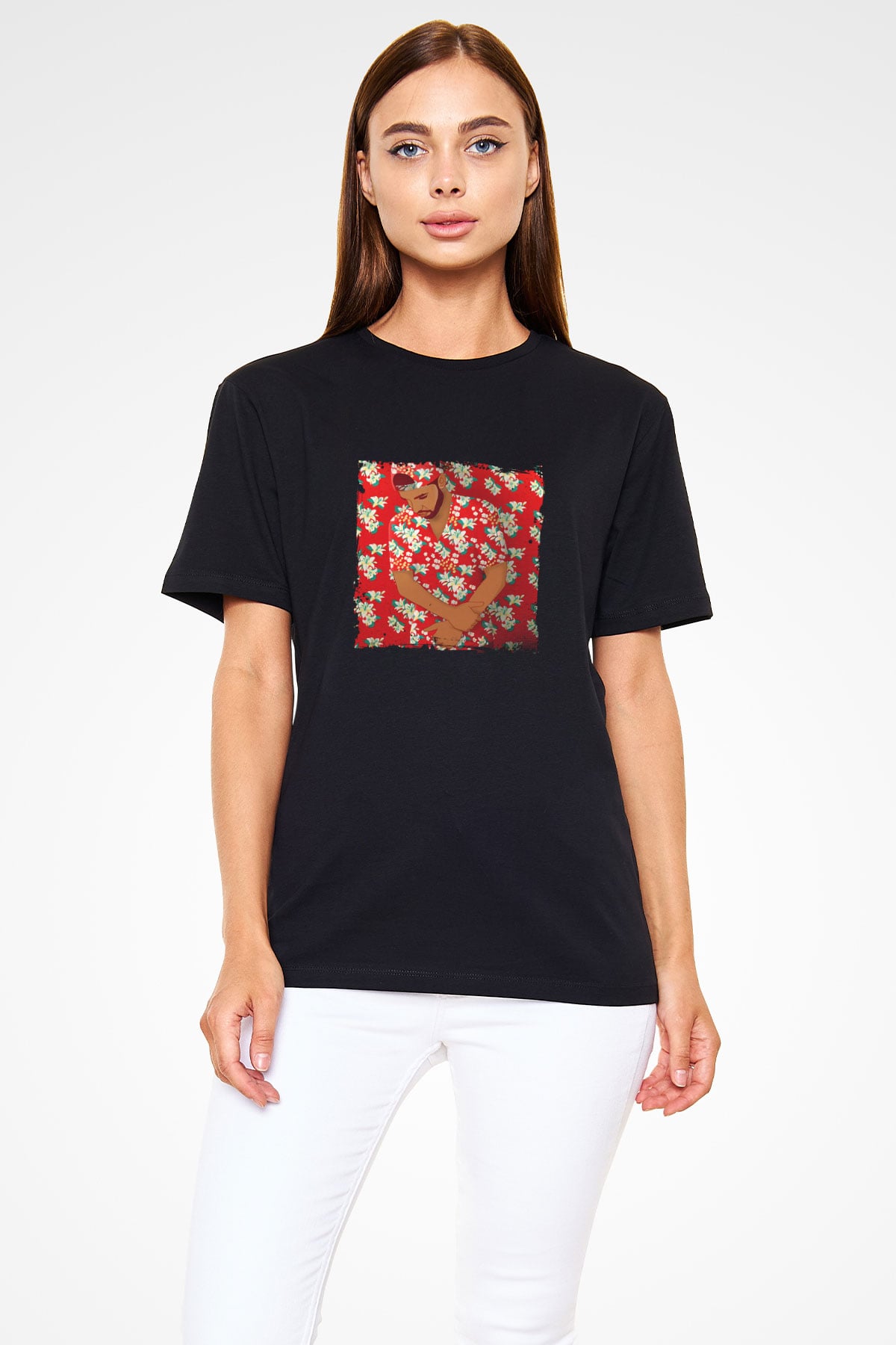 Drake Baskılı Unisex Siyah Tişört
