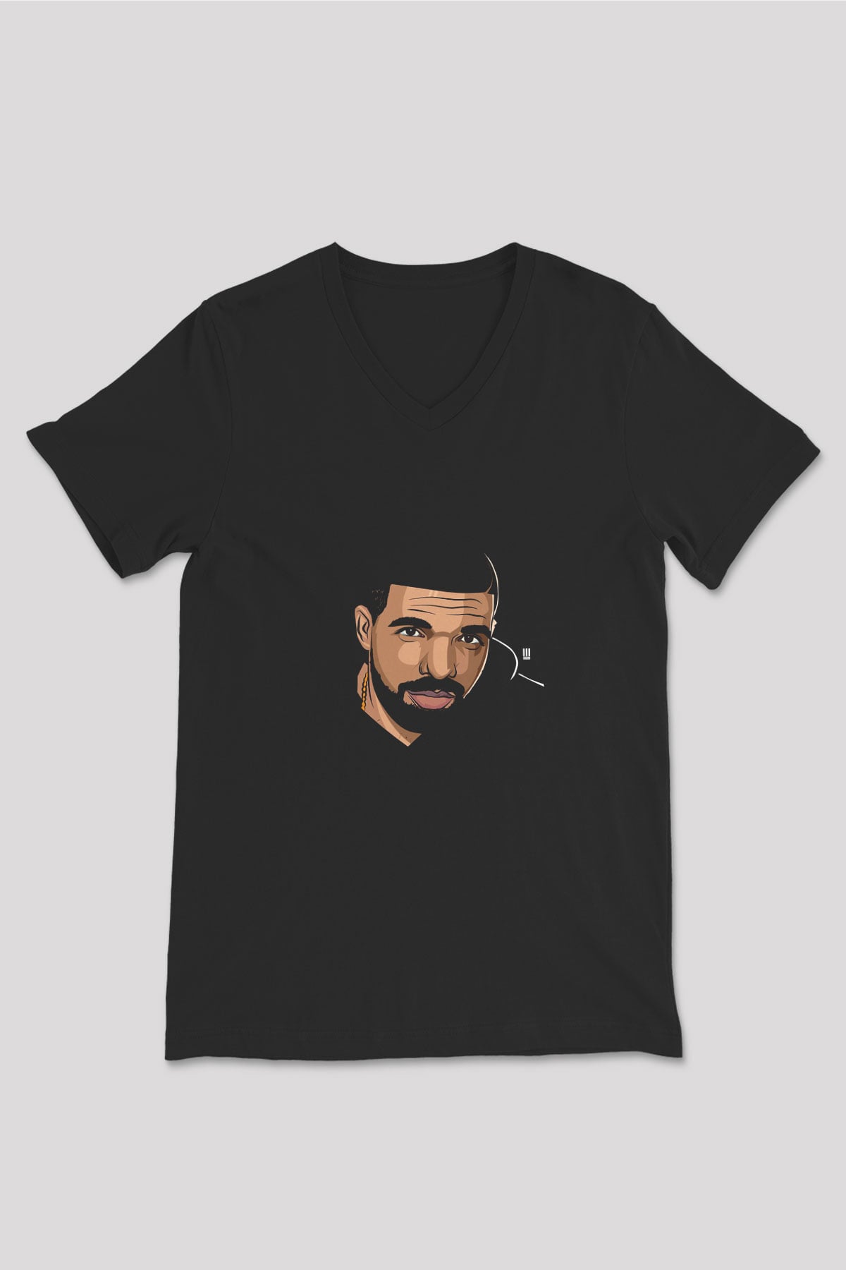 Drake Baskılı Unisex Siyah V Yaka Tişört