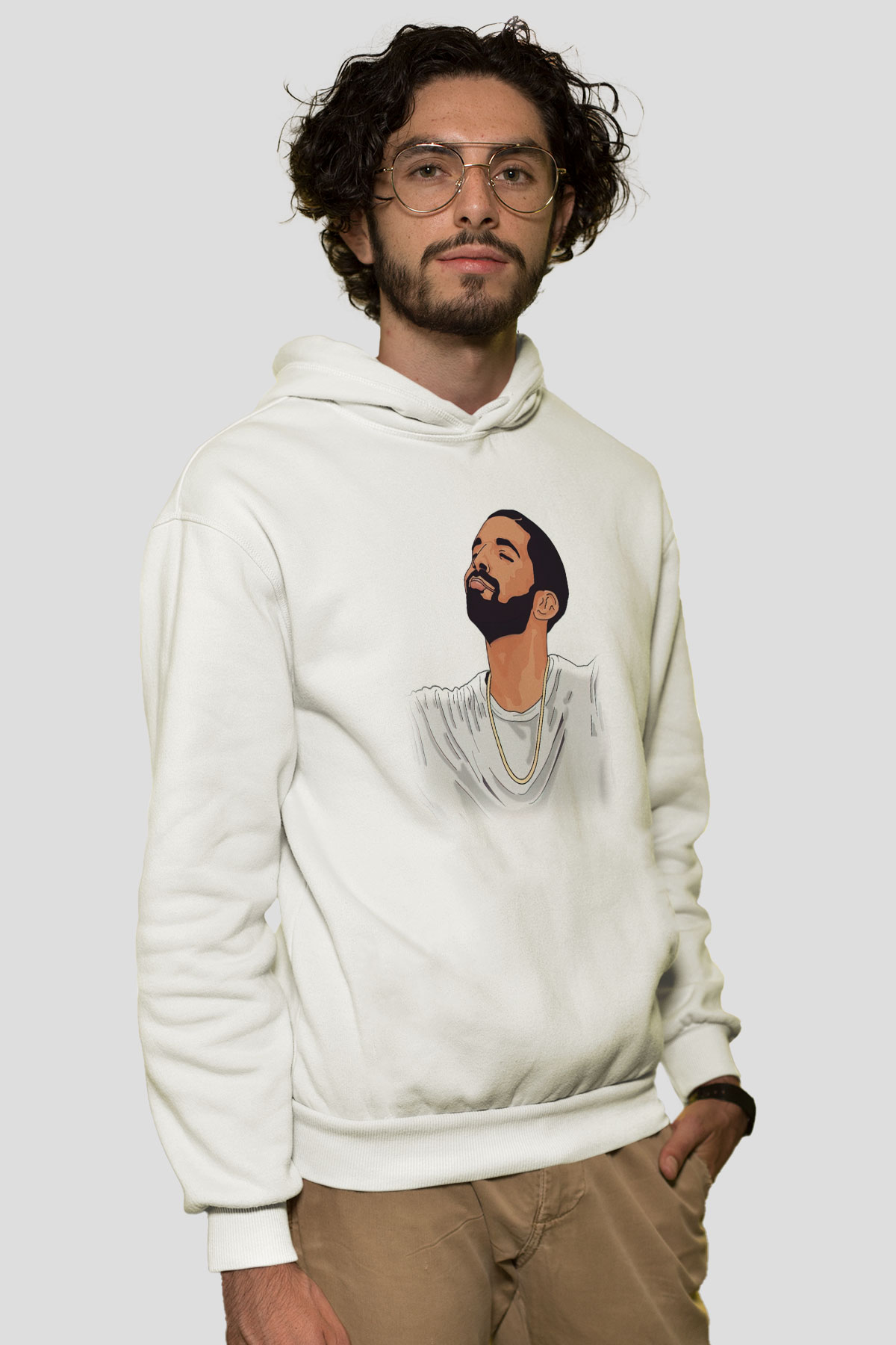 Drake Beyaz Unisex Kapşonlu Sweatshirt