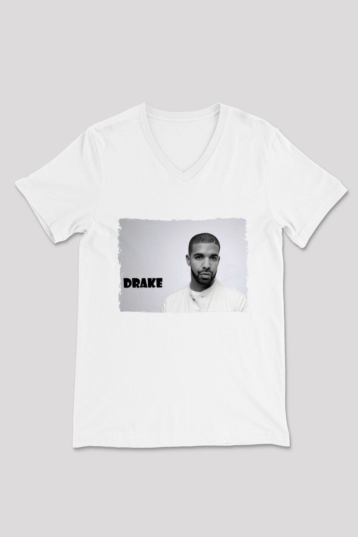Drake Beyaz Unisex V Yaka Tişört