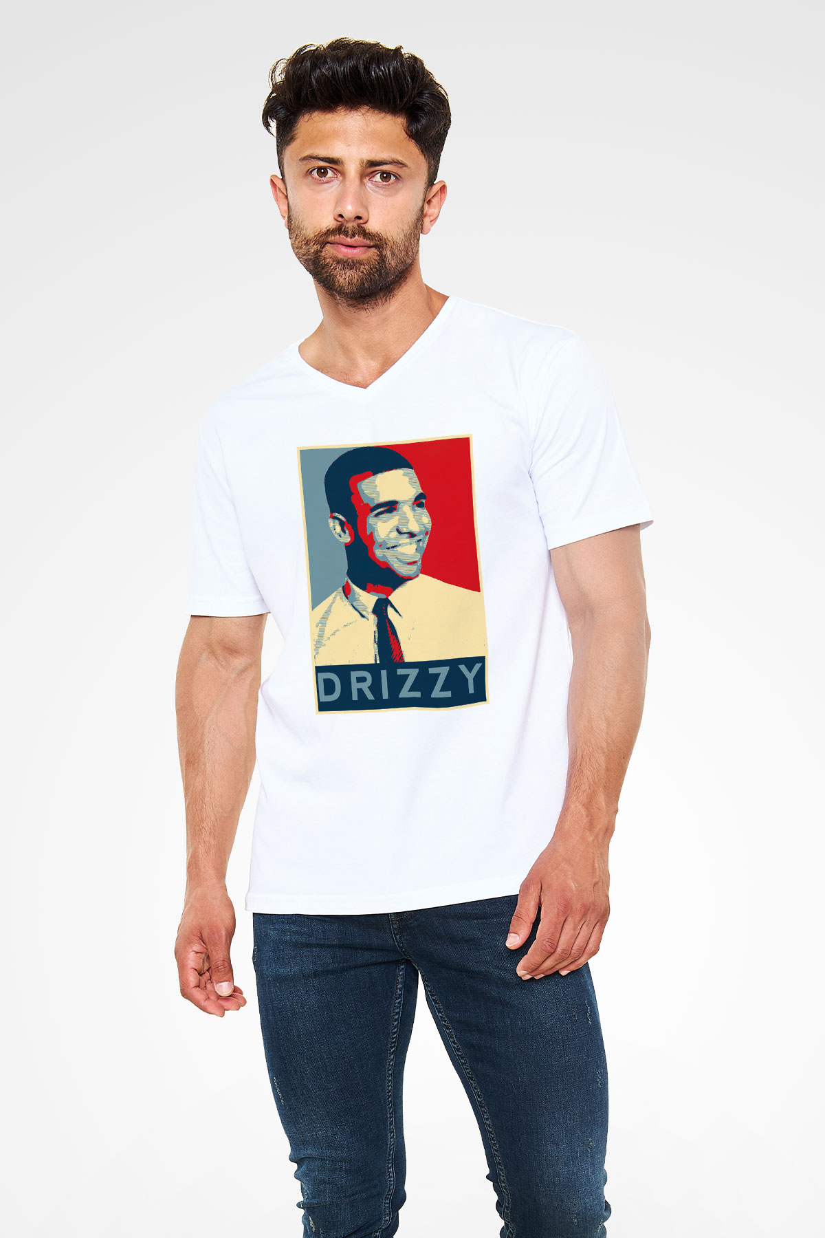 Drake Beyaz Unisex V Yaka Tişört T-Shirt