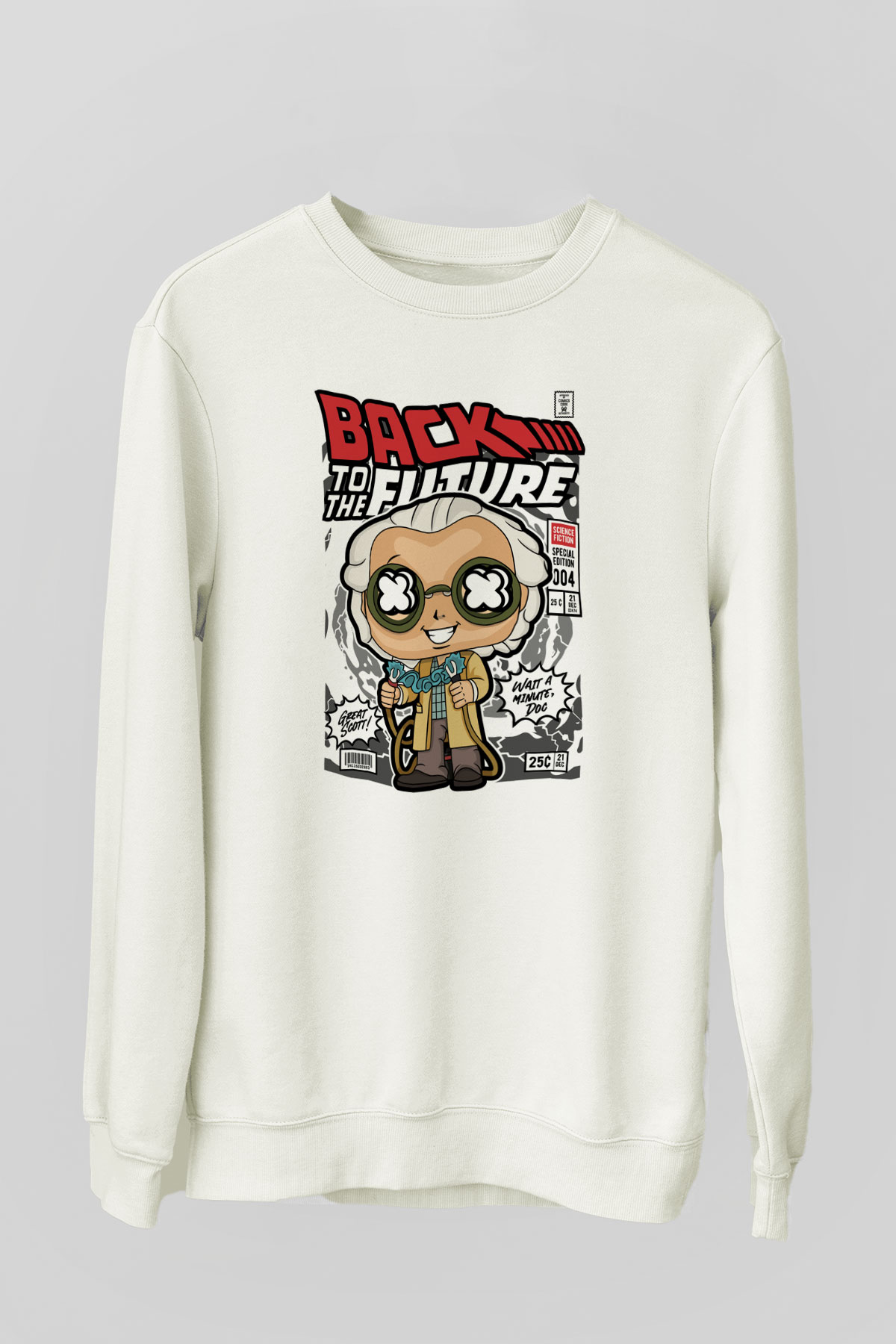 DrBrown Baskılı Unisex Beyaz Sweatshirt