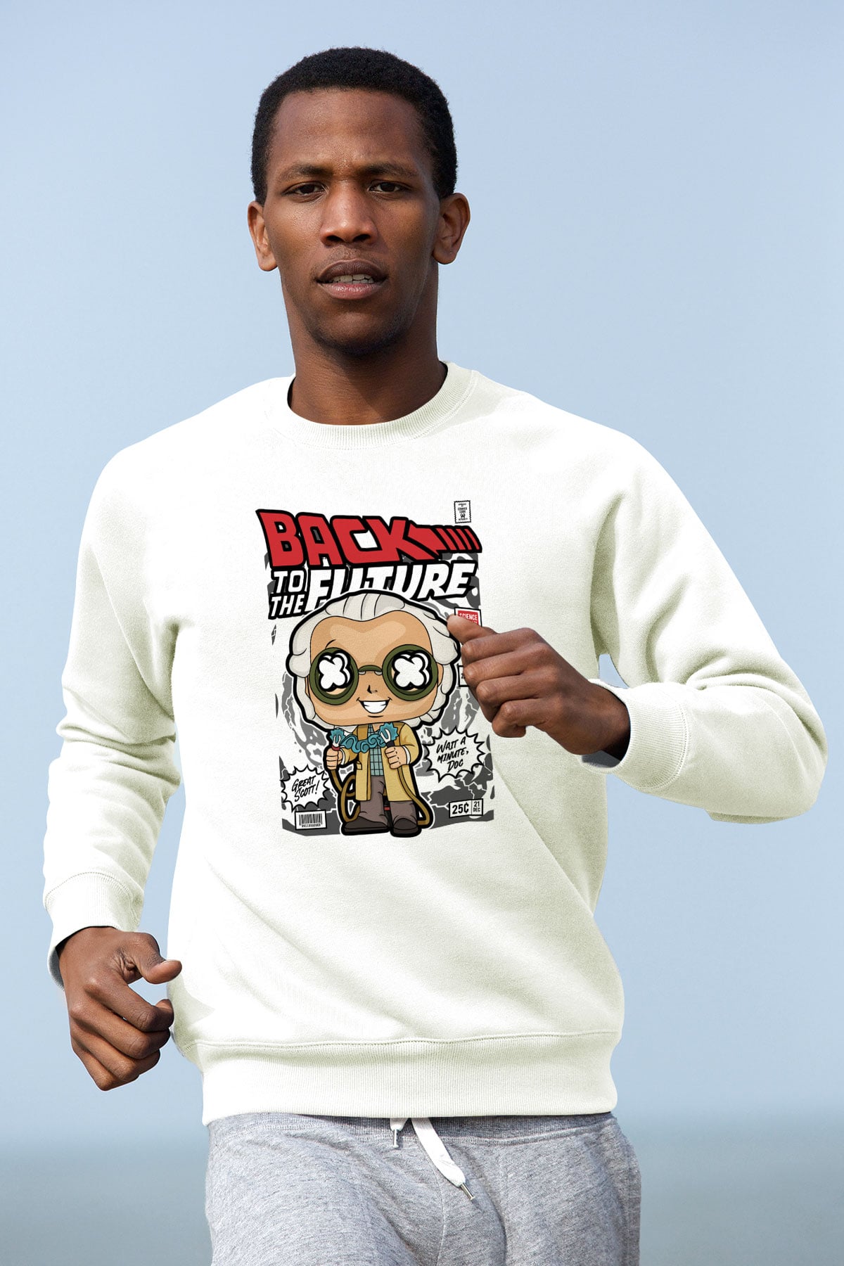 DrBrown Baskılı Unisex Beyaz Sweatshirt