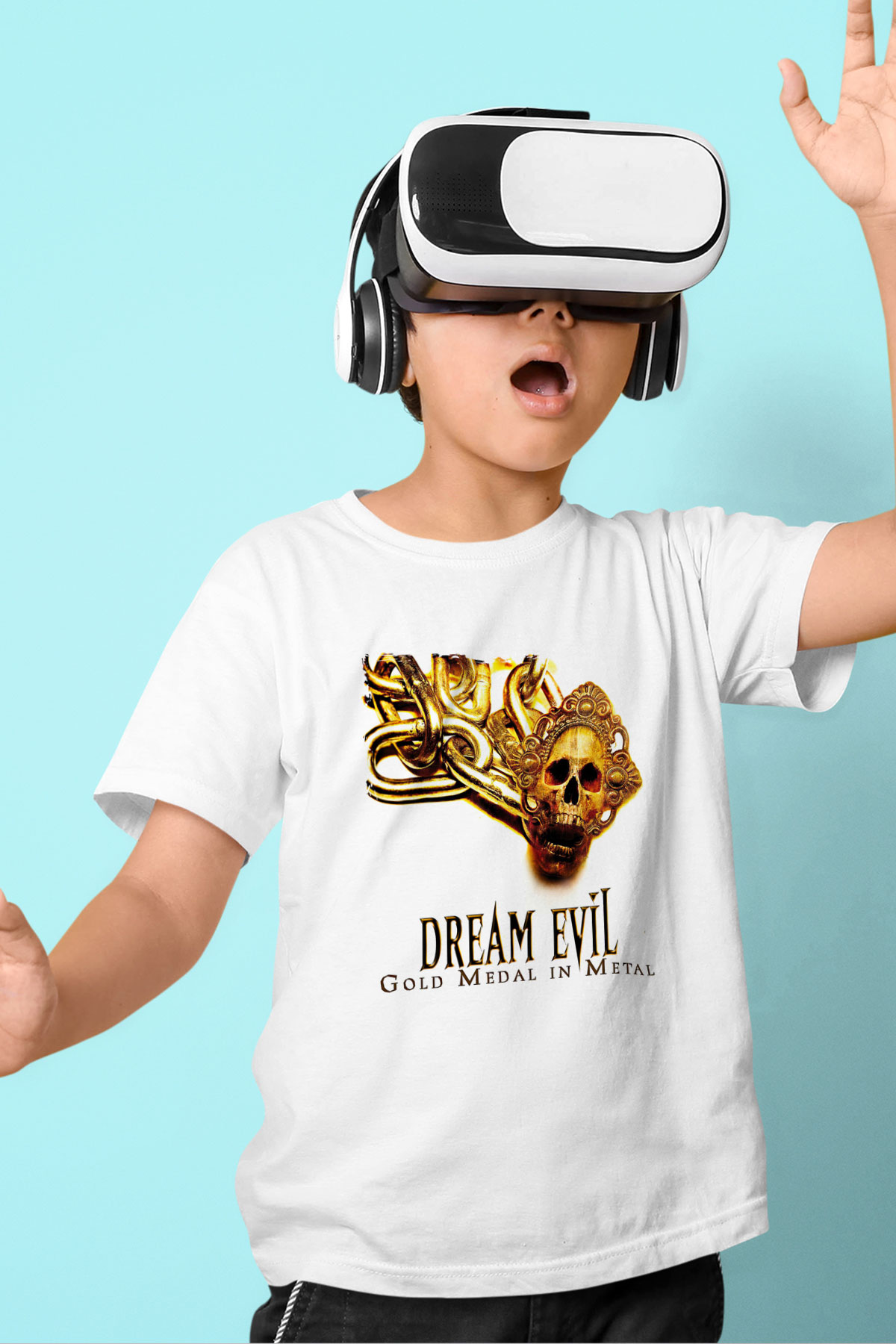 Dream Evil Baskılı Beyaz Unisex Beyaz Çocuk Tişört - Tshirt