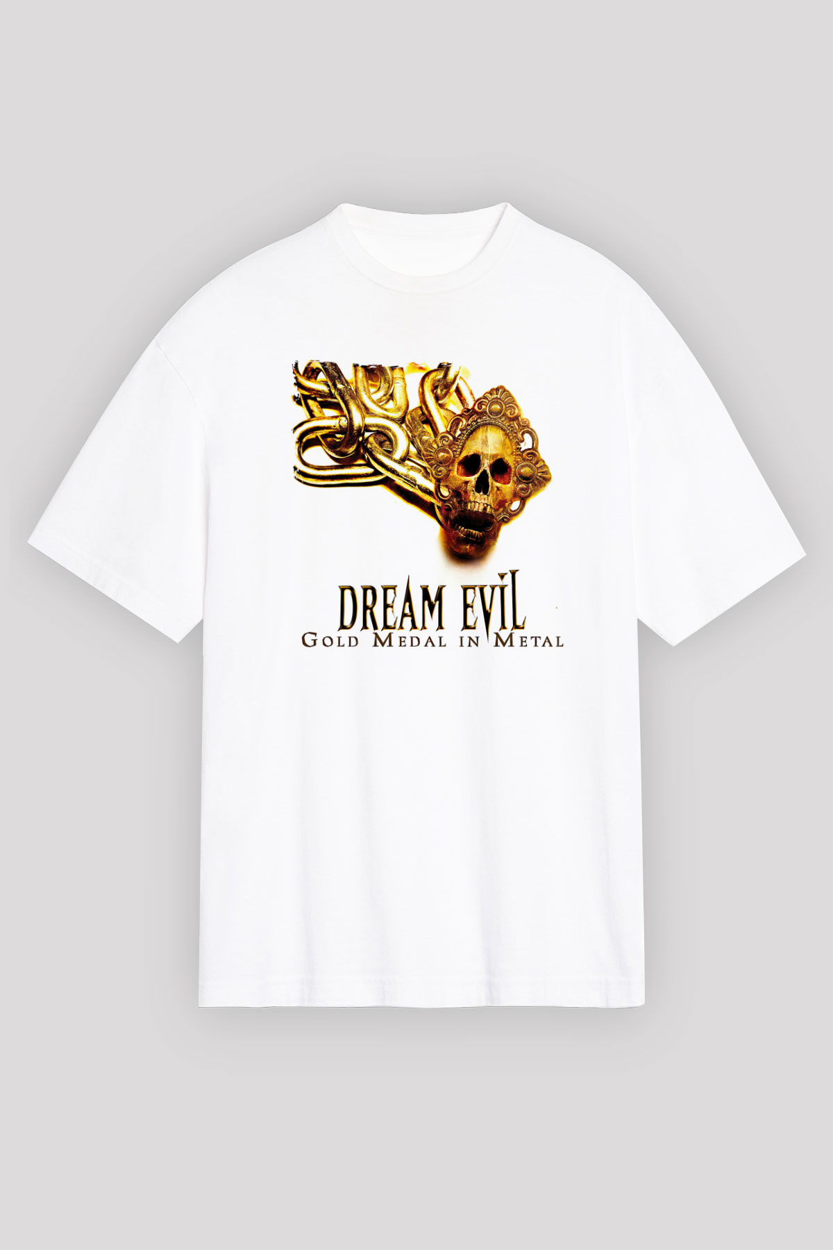 Dream Evil Baskılı Beyaz Unisex Oversize Tişört - Tshirt