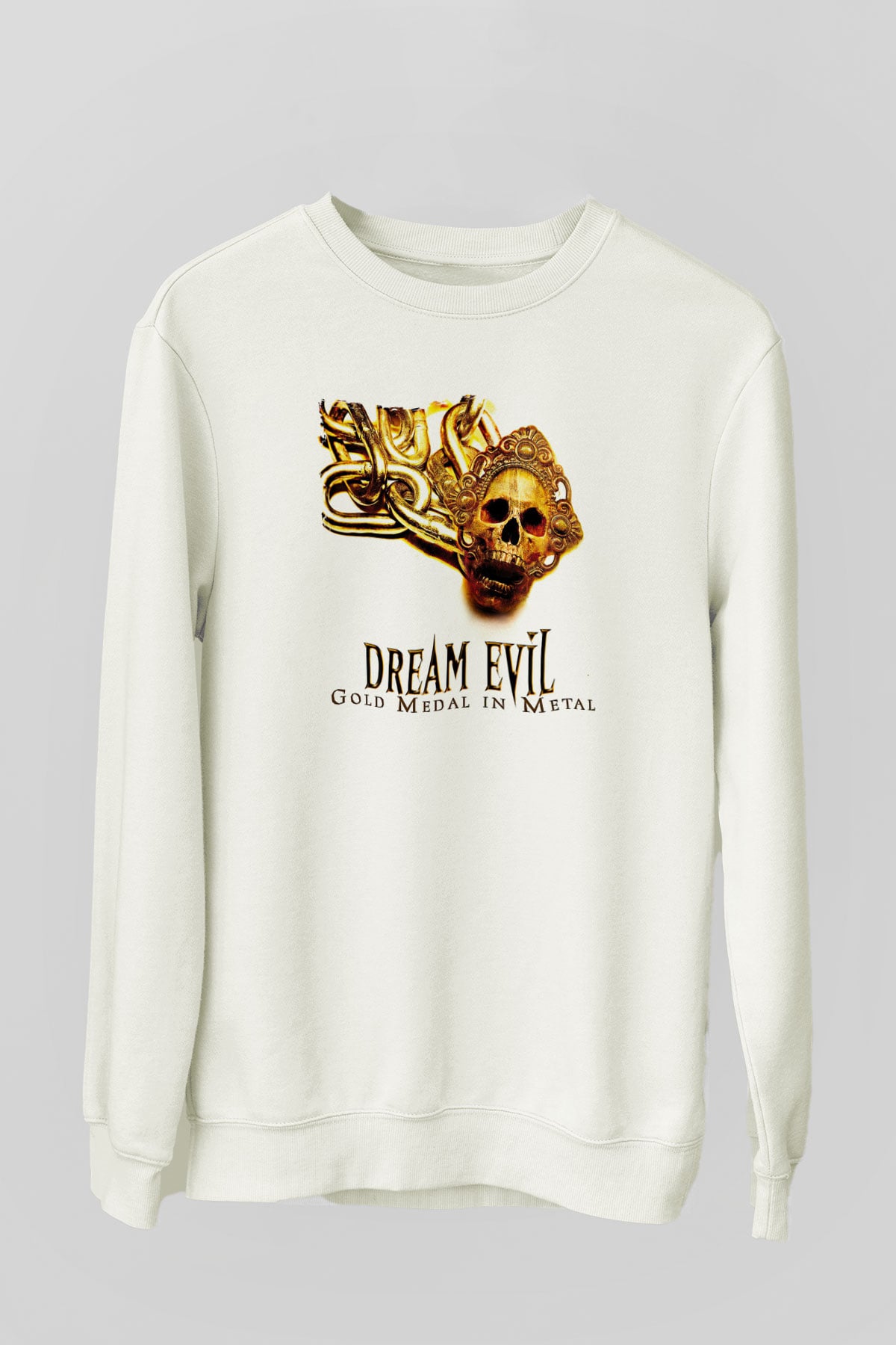 Dream Evil Baskılı Beyaz Unisex Sweatshirt
