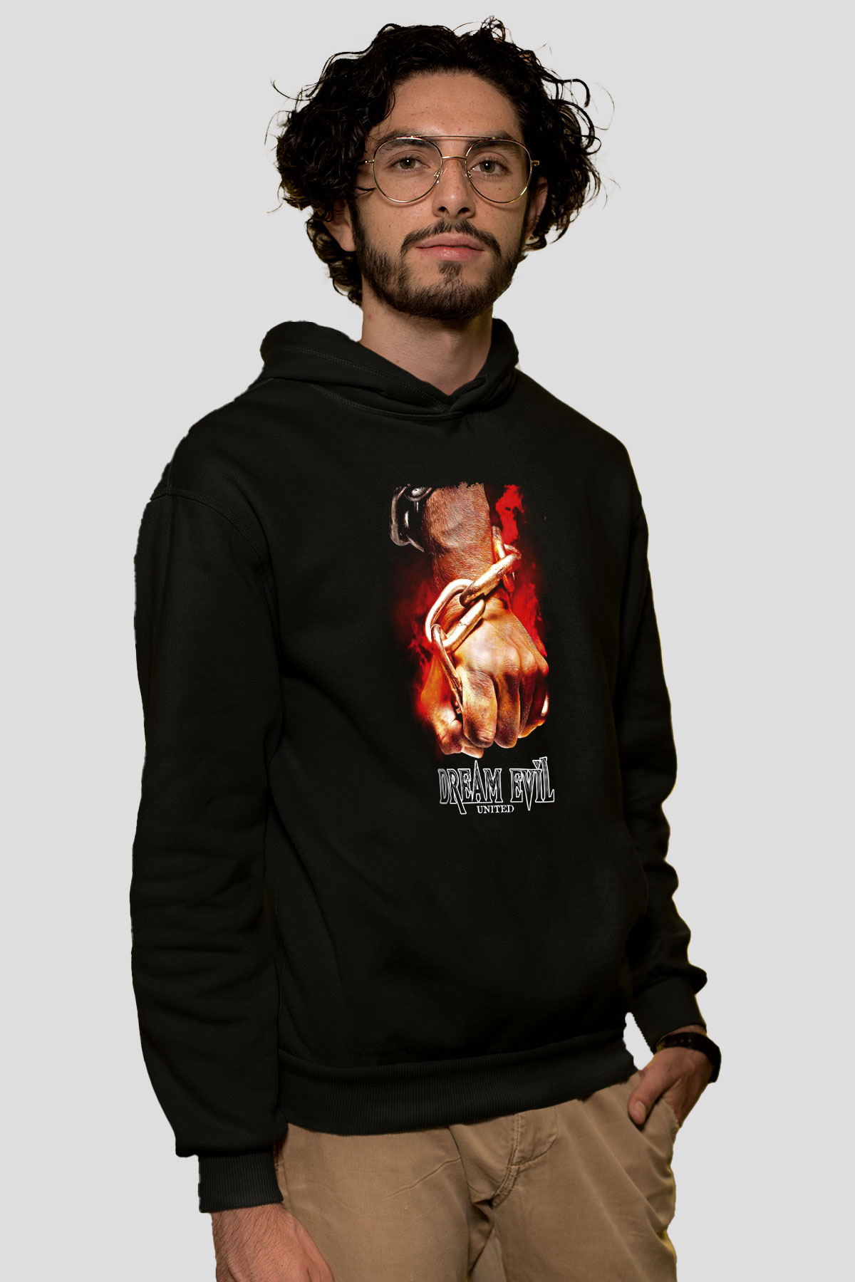 Dream Evil Baskılı Unisex Siyah Kapüşonlu Sweatshirt