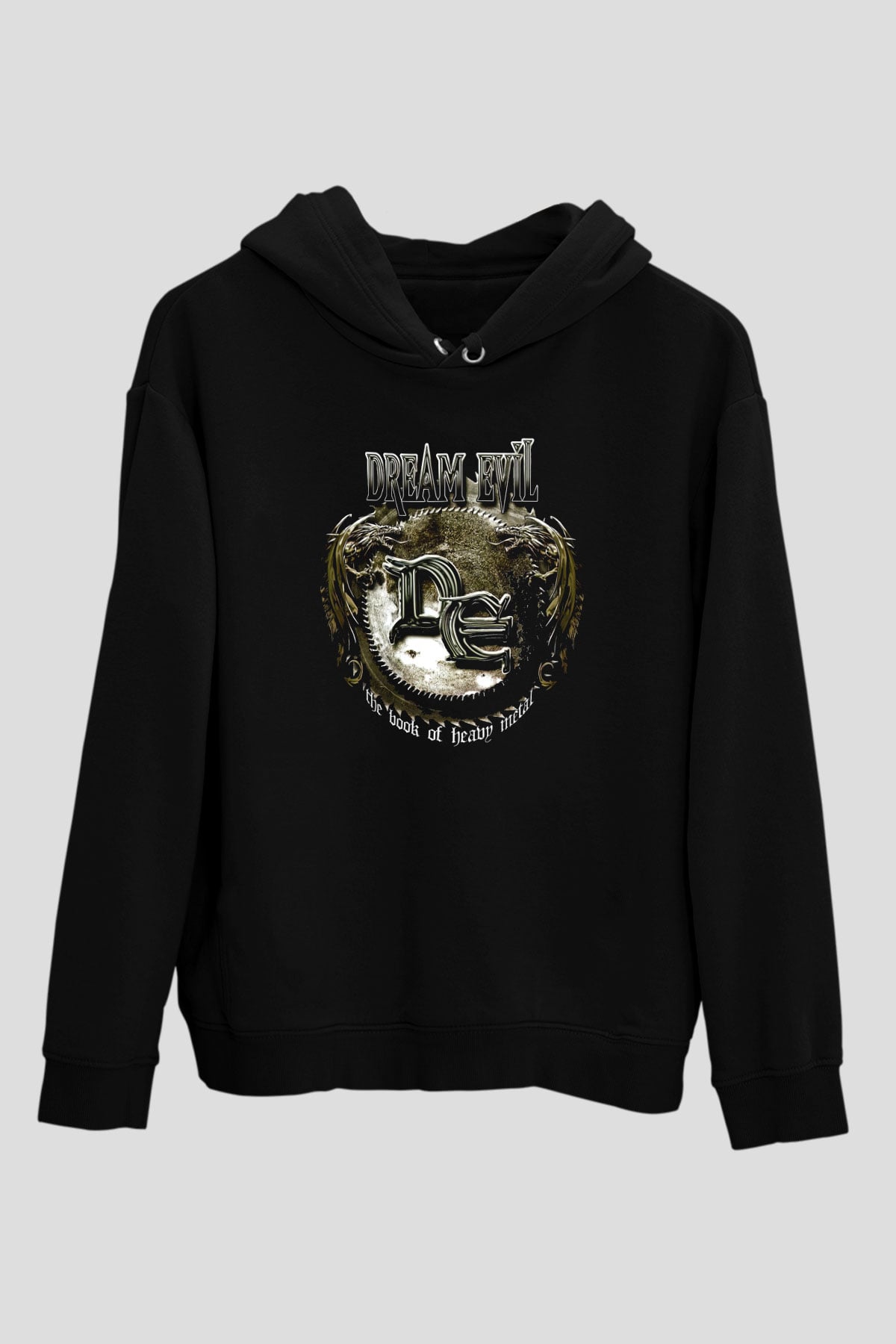 Dream Evil Baskılı Unisex Siyah Kapüşonlu Sweatshirt