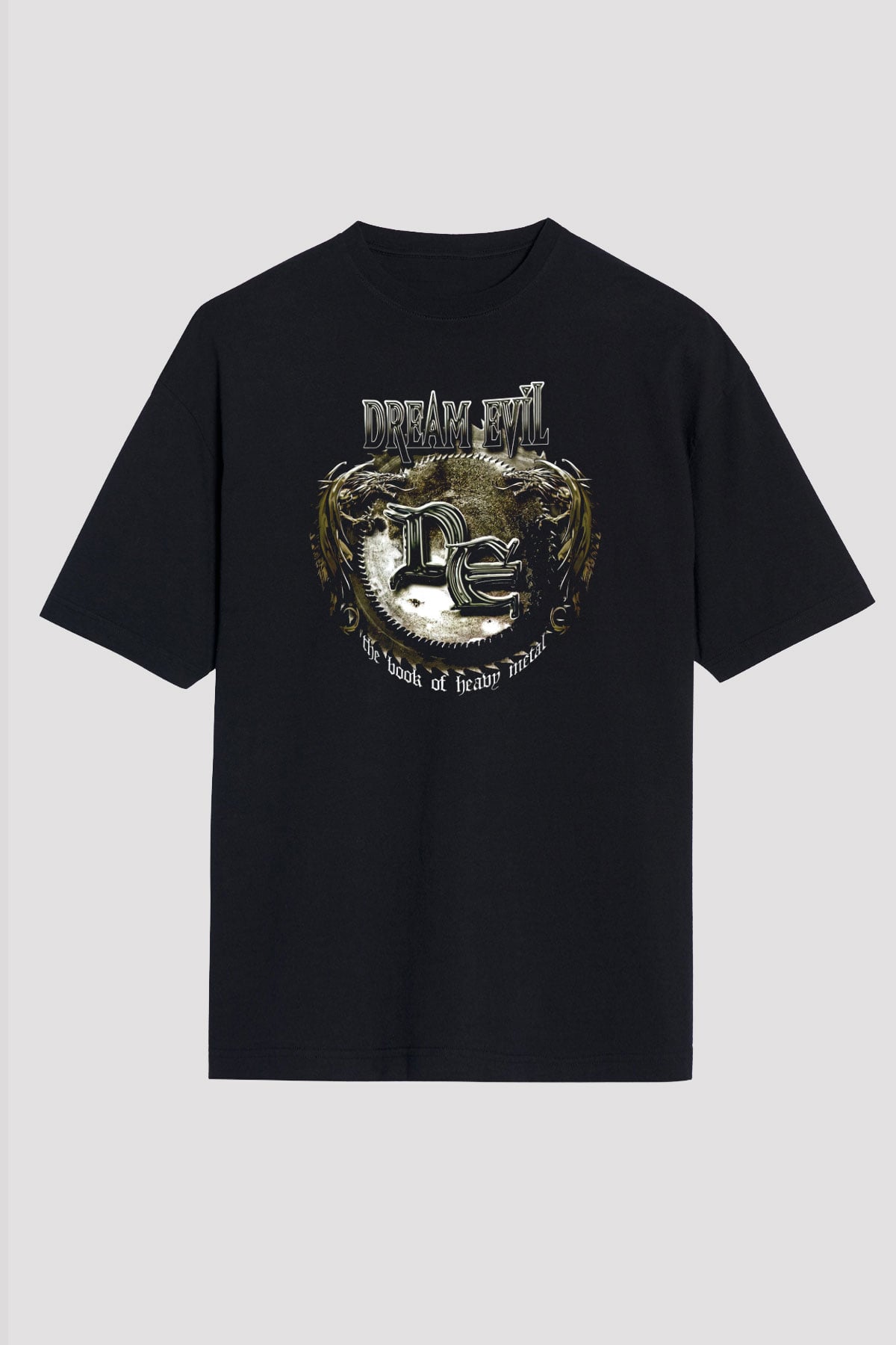 Dream Evil Baskılı Unisex Siyah Oversize Tişört - Tshirt