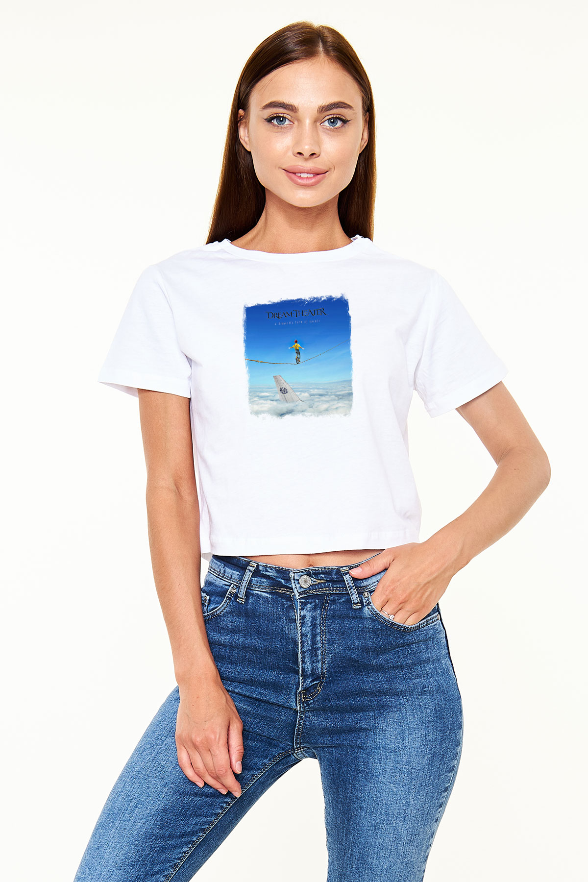 Dream Theater Baskılı Unisex Beyaz Crop Top Tişört