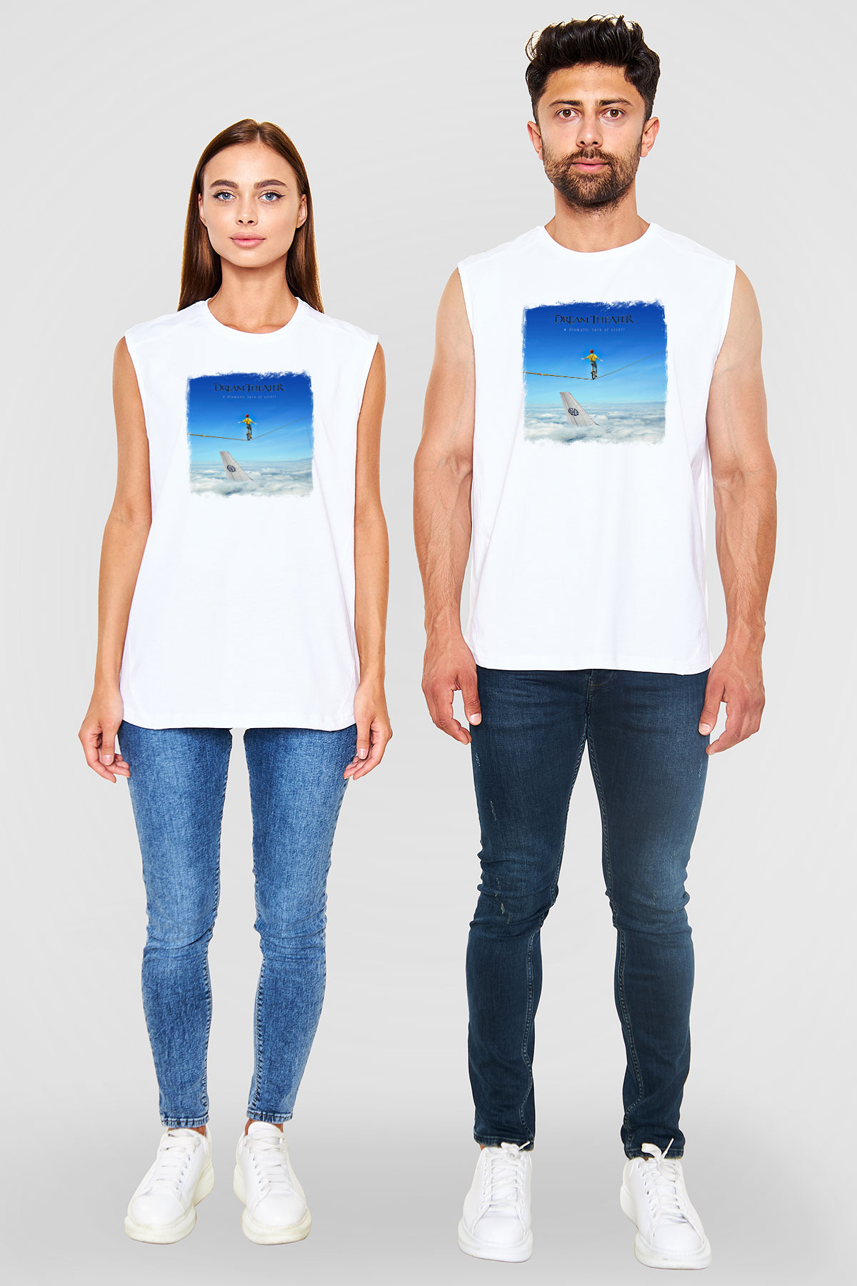 Dream Theater Baskılı Unisex Beyaz Kolsuz Tişört