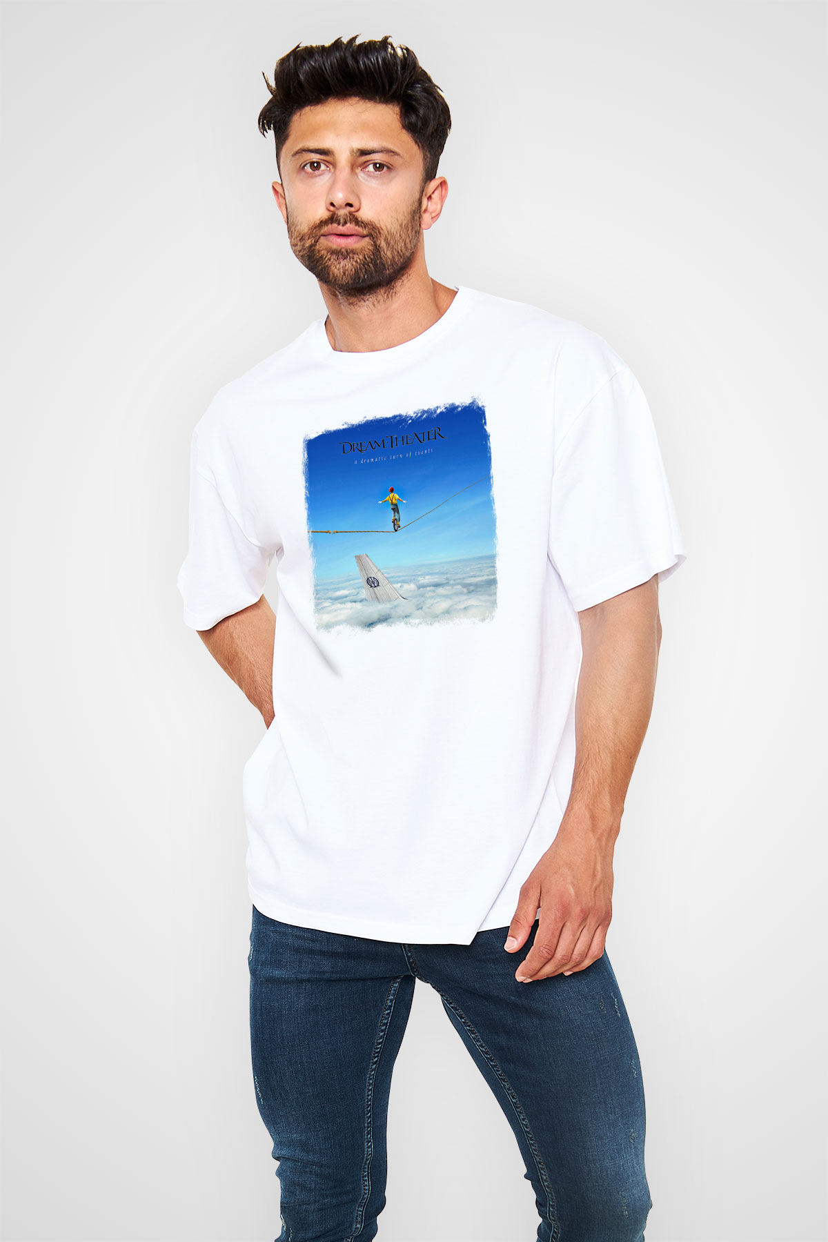 Dream Theater Baskılı Unisex Beyaz Oversize Tişört