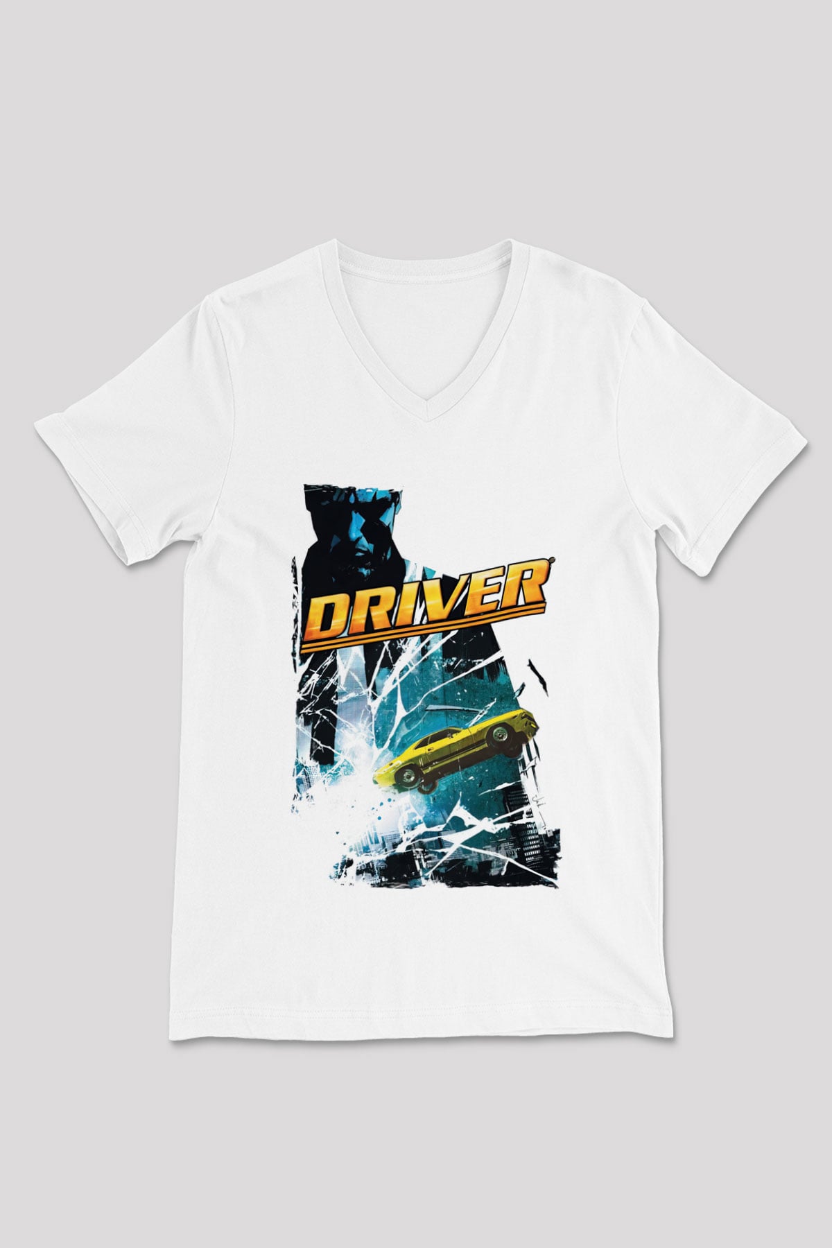 Driver Beyaz Unisex V Yaka Tişört