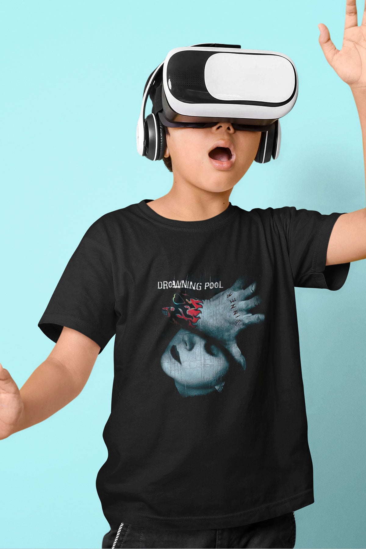 Drowning Pool Baskılı Unisex Siyah Çocuk Tişört - Tshirt
